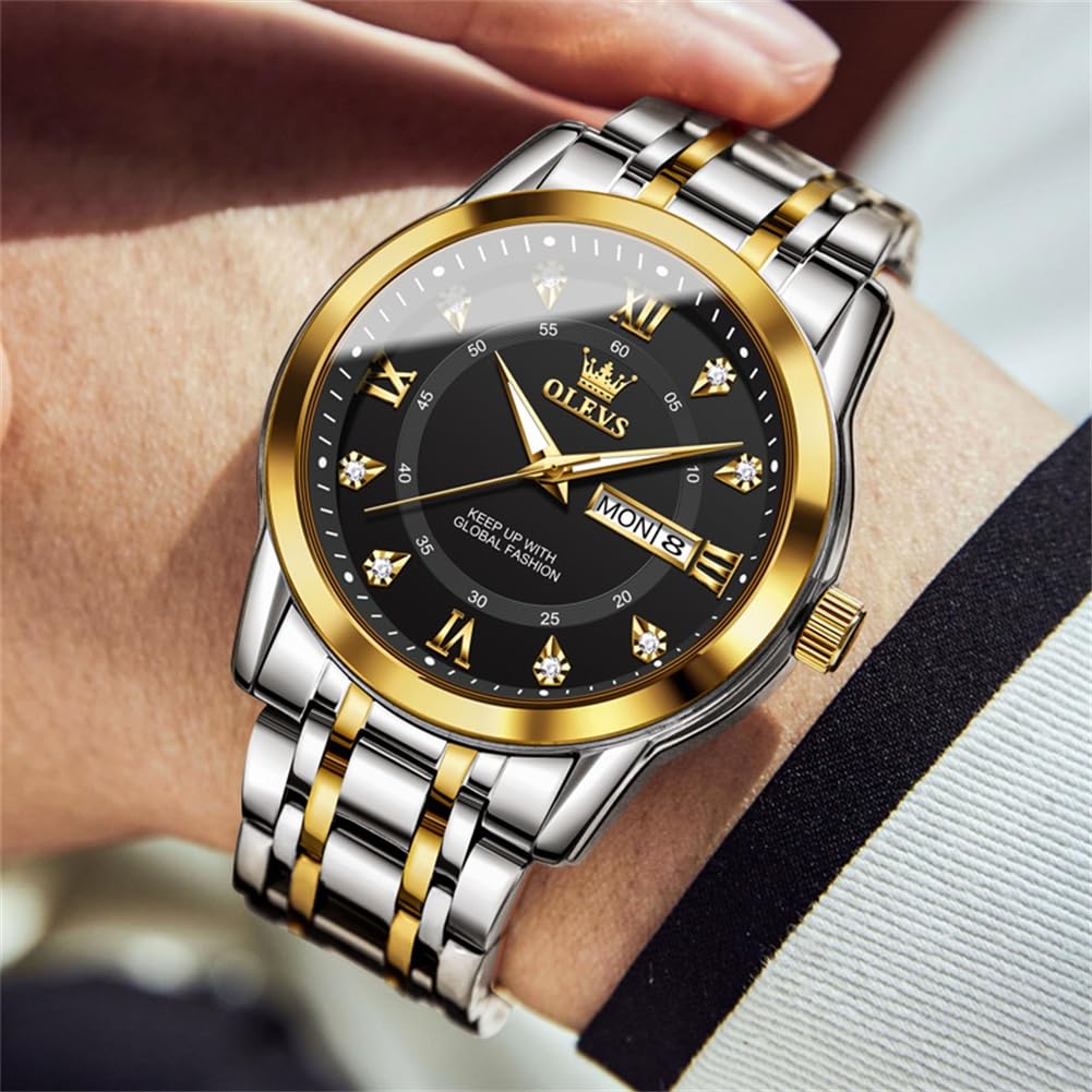 OLEVS Men's Stainless Steel Analog Quartz Chronograph Watch with Moon Phase, Waterproof, Date & Luminous Features - Perfect for Business, Casual & Formal Occasions - Ideal Gift for Men