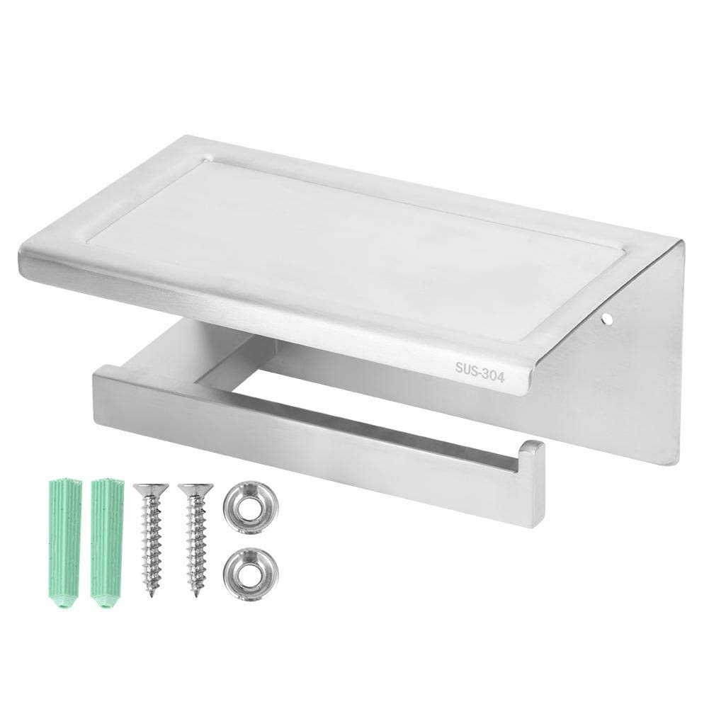 Ymiko 304 Stainless Steel Wall Mounted Toilet Paper Holder with Phone Shelf - Brushed Nickel Bathroom Tissue Dispenser for Modern Homes - Perfect for Bathroom, Kitchen, and Office Organization