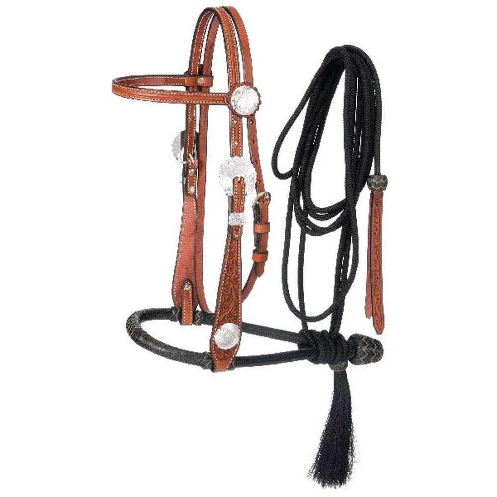 Tough 1 Floral Wide Cheek Bosal Set Medium Oil Finish - Western Horse Riding Training Equipment for Show & Trail