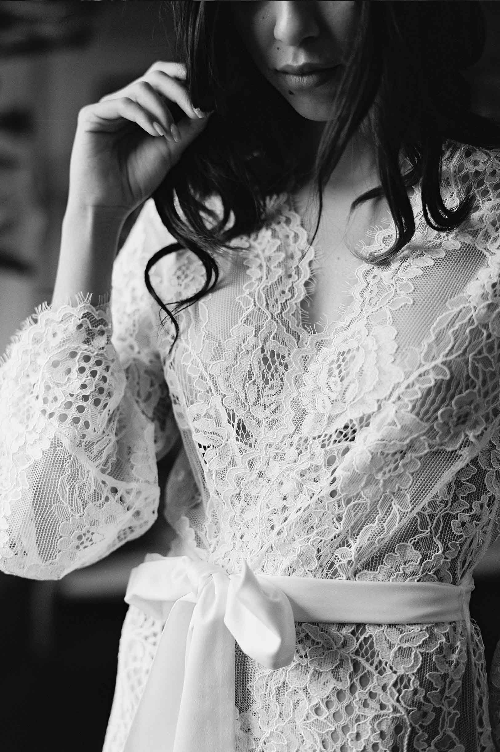 Leah Boho Lace Robe - Elegant Ivory & Black Kimono Cover Up for Women | Perfect for Beach Weddings, Bridal Party, and Relaxing at Home