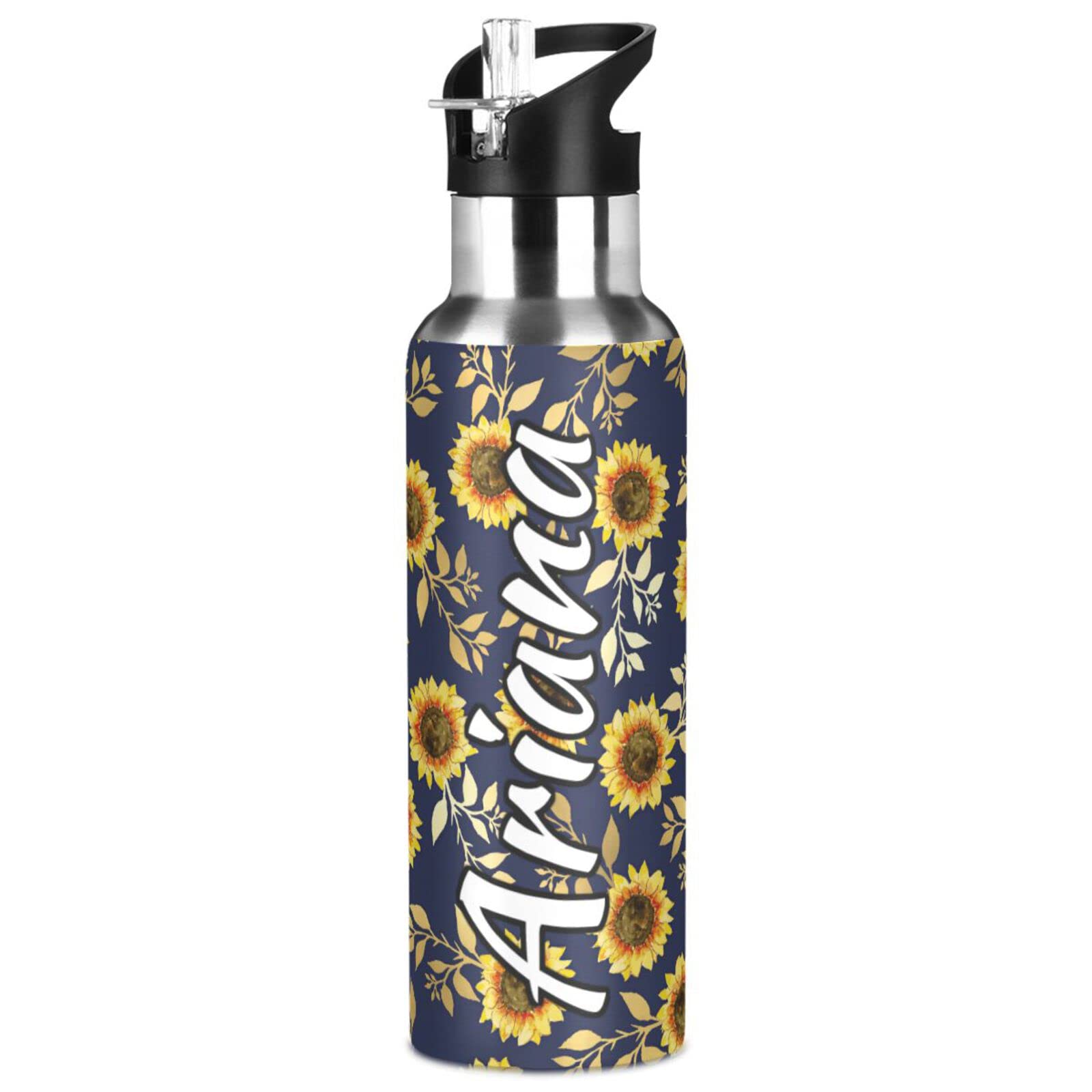 **Personalized 33oz Stainless Steel Insulated Water Bottle with Straw Lid - Custom Sunflower Design, Double Wall Vacuum Insulation for Travel, Gym & Outdoor Activities**