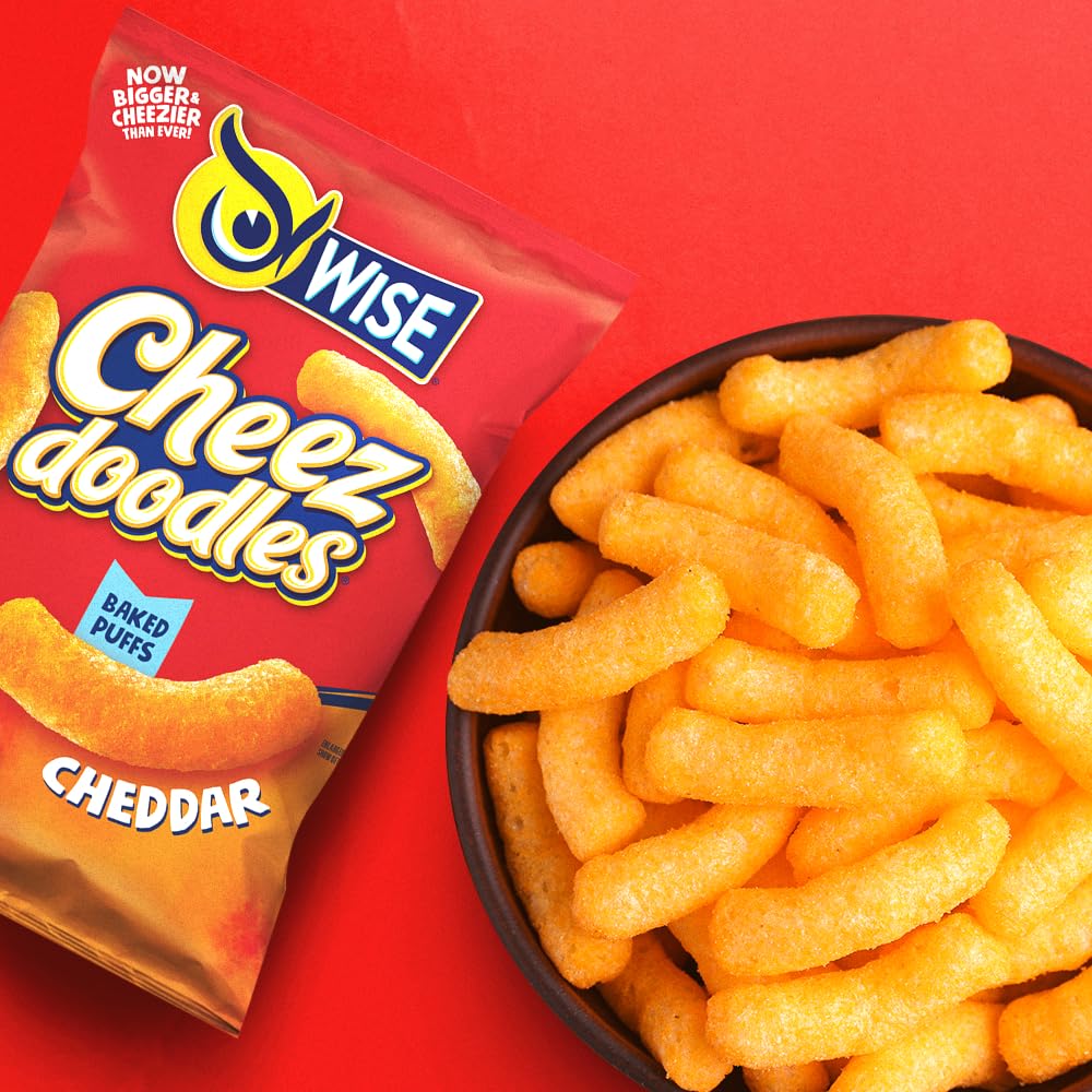 Wise Snacks Baked Cheez Doodles - Real Cheddar Cheese Puffs, Gluten Free, 0g Trans Fat, No Preservatives, 3.25oz (12 Pack) - Perfect for Parties, Movie Nights & School Lunches