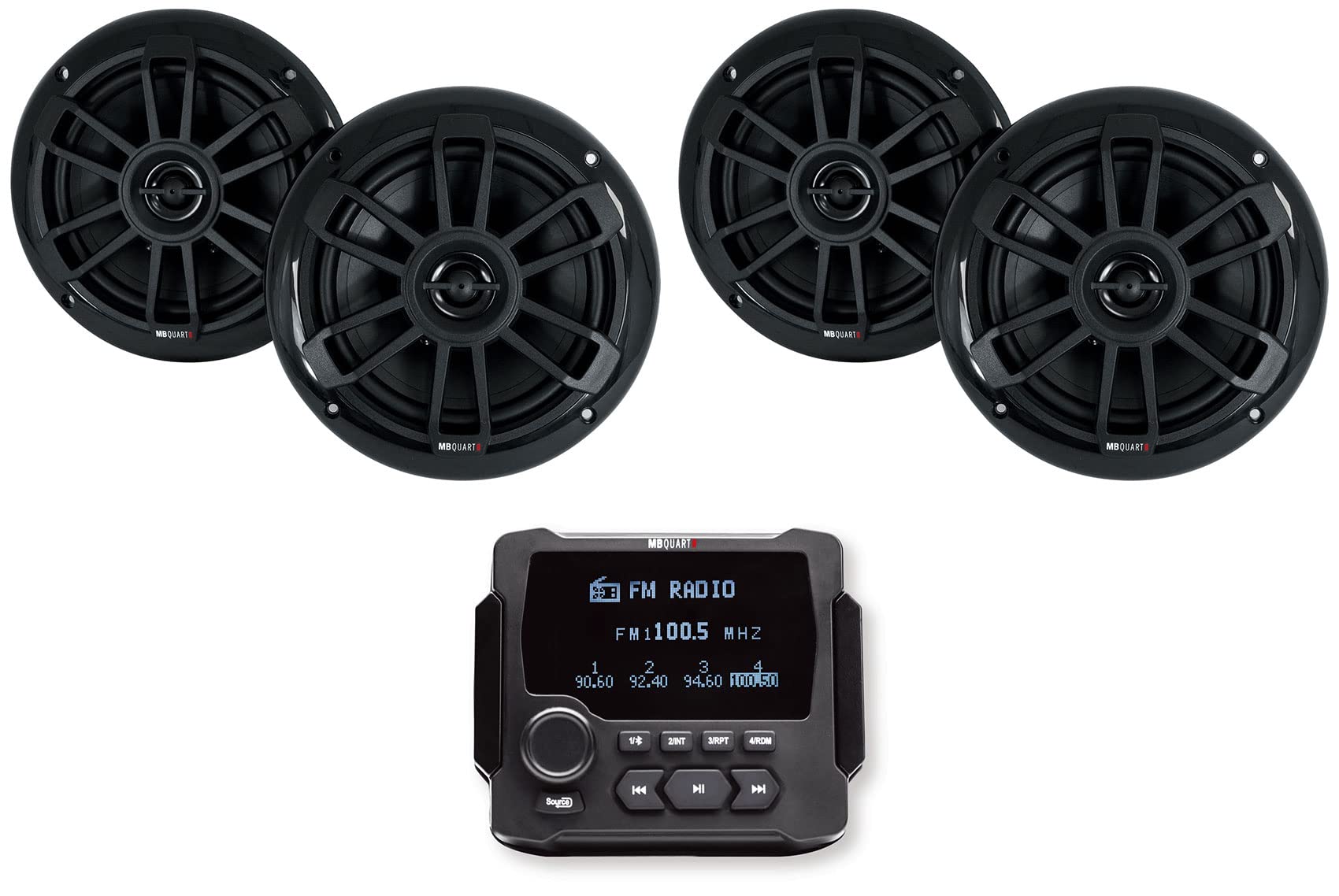 MB Quart GMR-LCD Marine Bluetooth Receiver with AM/FM Radio & (4) NF1-116B 6.5
