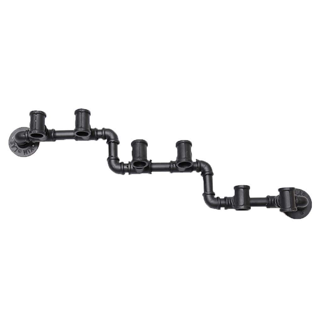 5-Bottle Wall Mounted Wine Rack - Black Wrought Iron Inverted Wine Bottle Holder for Kitchen, Bar & Dining Room Decor - Space-Saving Wine Storage Shelf with Water Pipe Design