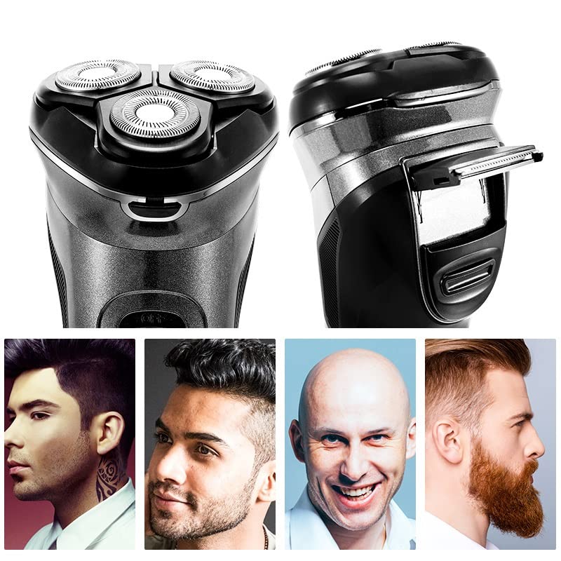 Premium Men's Electric Razor - Powerful Cordless Rechargeable Shaver with LCD Display & Charging Base | Wet/Dry Use for Beard & Facial Hair | Home, Travel & Gym Use (Black)