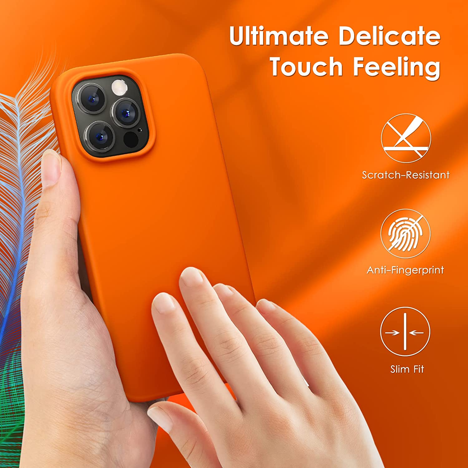iPhone 14 Pro Case - Ultra Slim Liquid Silicone Shockproof Protective Cover with Premium Grip | Orange | Perfect for Everyday Use, Travel & Outdoor Activities