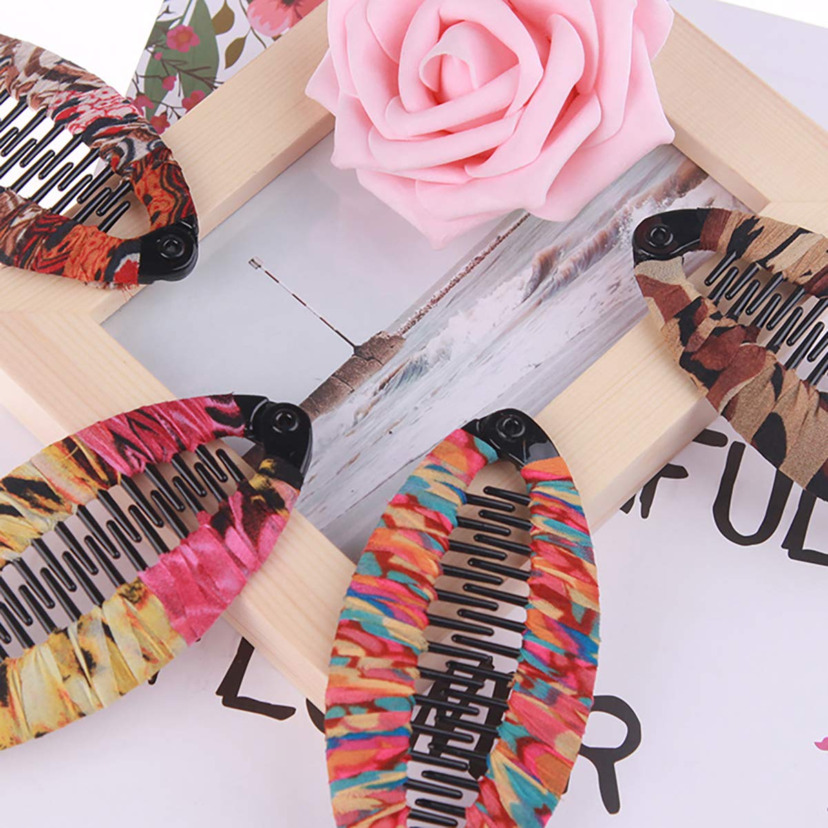 4 PCS Bohemian Style Fish-Shaped Hair Clips - Plastic Hair Grips with Wrapped Cloth for Women & Girls - Perfect for Beach, Parties, and Everyday Hair Styling
