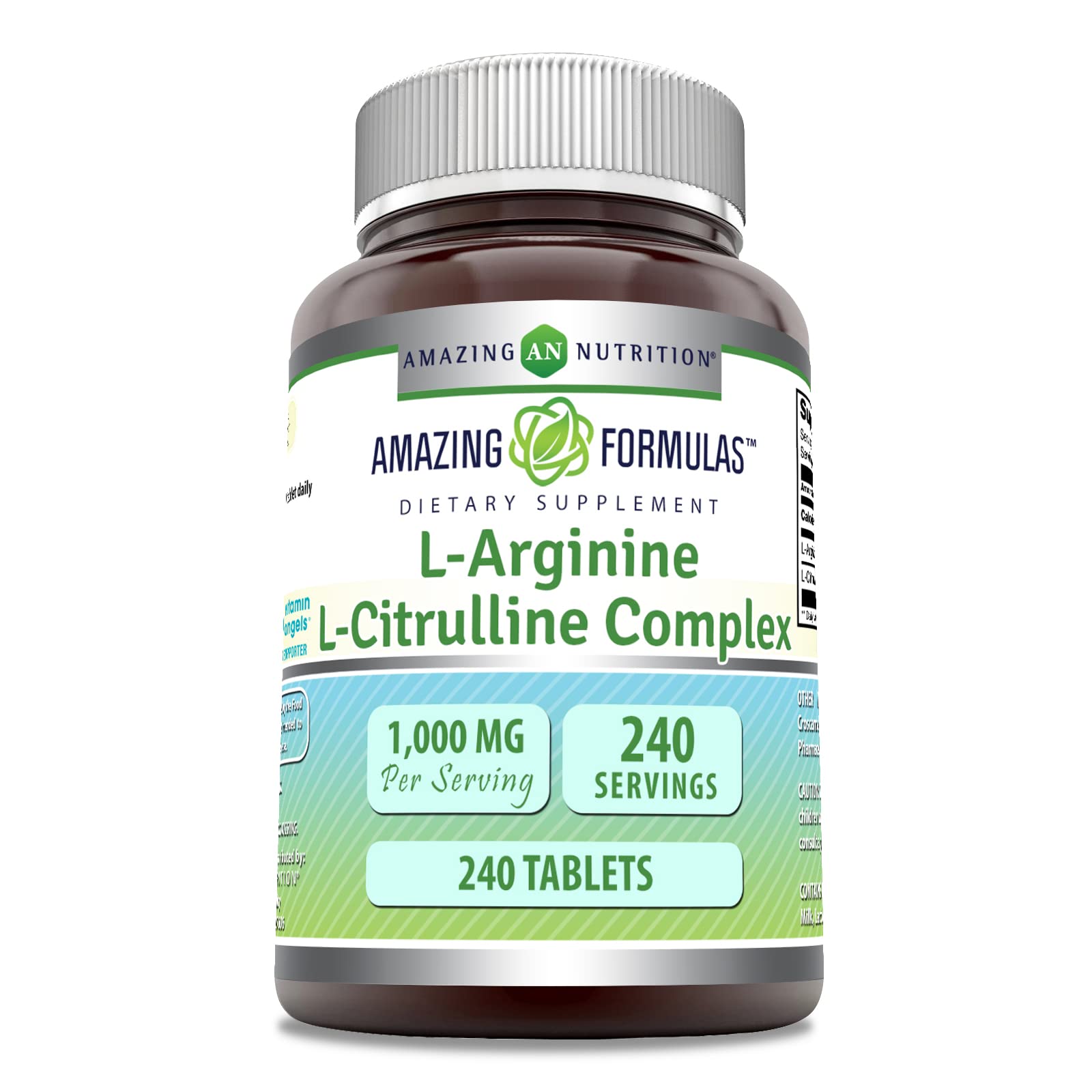 Premium L-Arginine & L-Citrulline Complex 1000mg - 240 Tablets | Non-GMO, Gluten Free Supplement | Made in USA | Supports Heart Health, Blood Flow & Exercise Performance