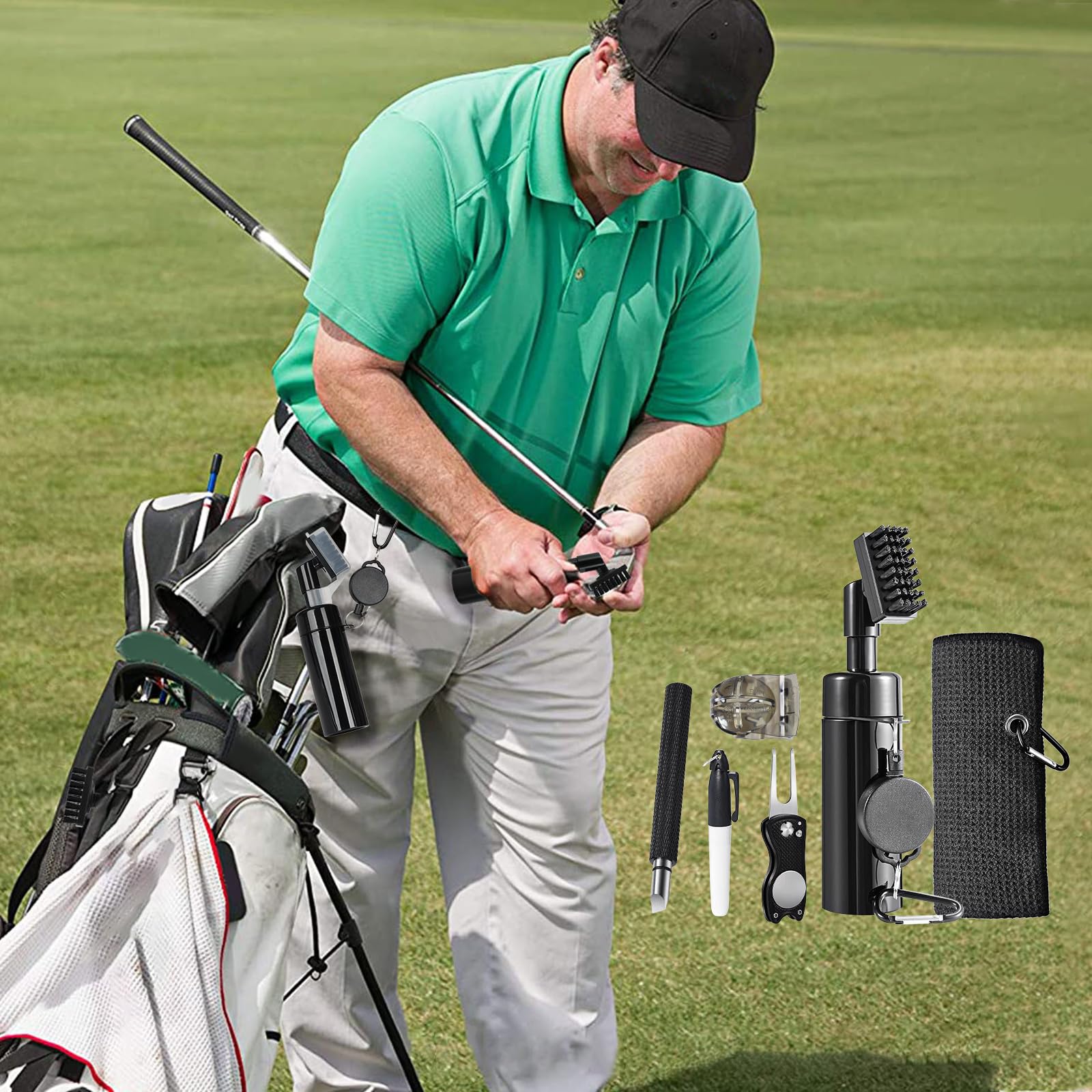 Premium Golf Club Cleaning Kit with Club Cleaner, Water Towel, Divot Repair Tool & Groove Sharpener | Complete Golf Ball Alignment & Maintenance Set | Ideal for Men & Women Golfers | Perfect for Course Play, Practice & Equipment Care