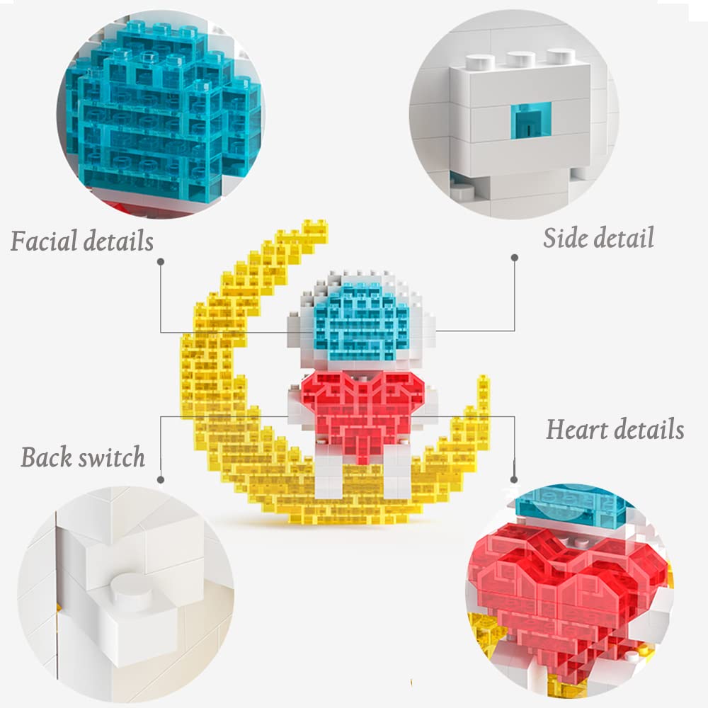STEM Astronaut Building Blocks with Light - Adult Gift for Space Enthusiasts (Heart Version) - Perfect for Home Decor & STEM Learning