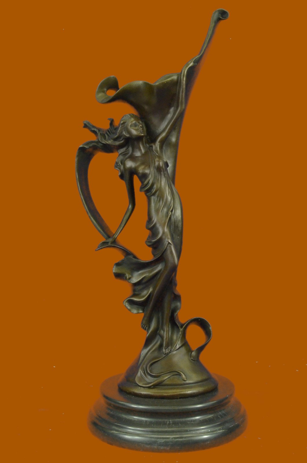 Art Nouveau Bronze Sculpture - Brown Patina Mythical Nymph Vase Statue for Home Decor, Office Display & Gift Giving