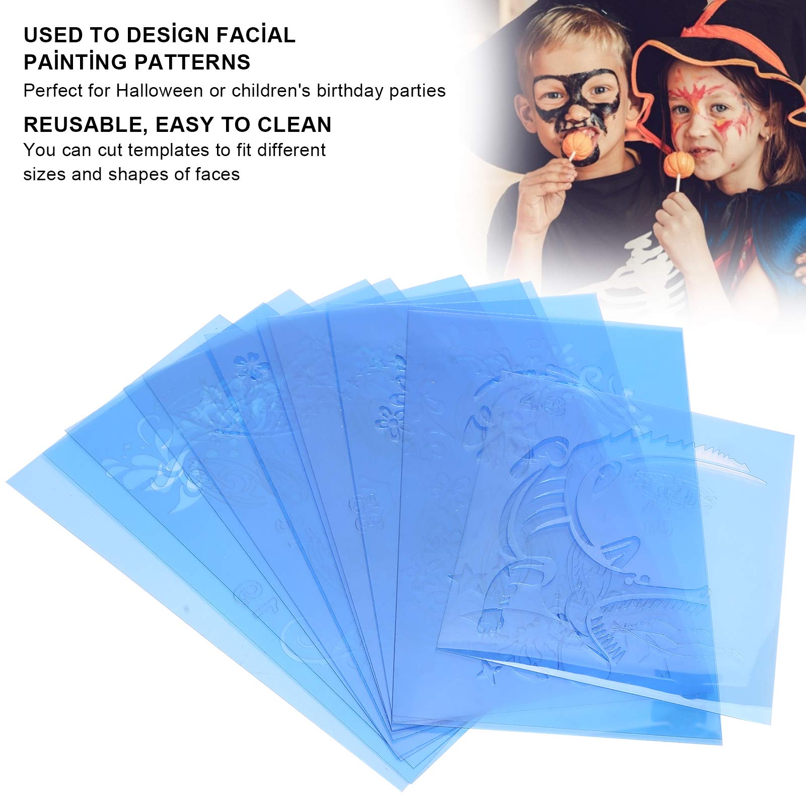 12Pcs Reusable Face Painting Stencils Kit - Halloween & Christmas Makeup Templates for Kids & Adults - DIY Body Art Designs for Parties, Festivals and Costume Events