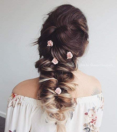 KYNA 6-Pack Artificial Flower Hair Pins for Women - Boho Floral Hair Clips, Veni Bun Decorations for Girls, Bridal, Wedding & Party Hairstyles