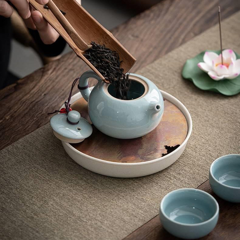 Premium Geyao Ceramic Tea Set with Lotus Incense Holder - Traditional Chinese Gongfu Tea Brewing Kit for Home, Office & Meditation Spaces