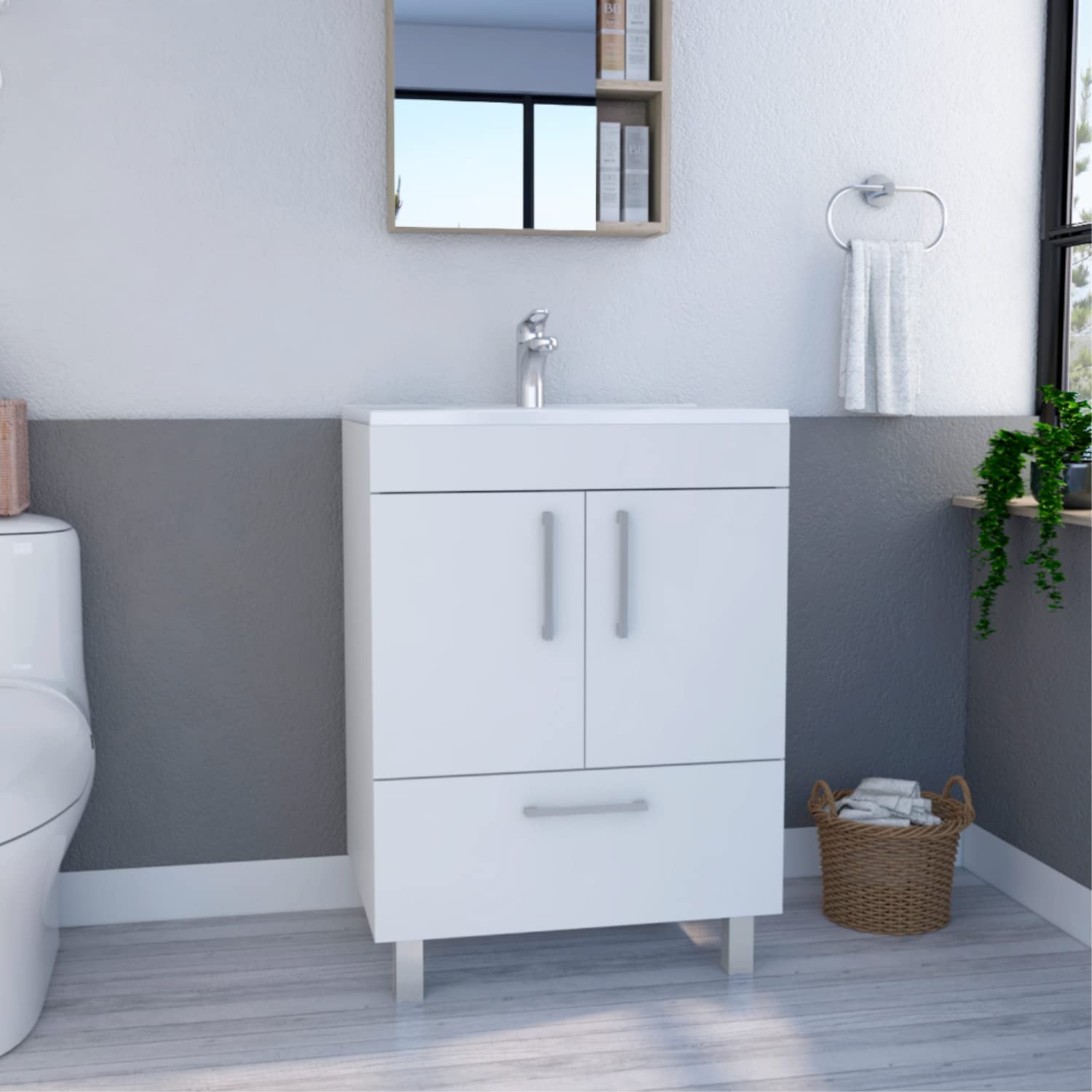 Modern White Single Bathroom Vanity with 1 Drawer & Double Door Cabinet - Perfect for Small Bathrooms, Powder Rooms & Apartment Remodels