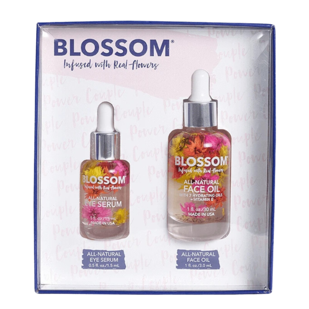 Blossom All Natural Eye Serum & Face Oil Set - Vegan, Organic Skincare for Dark Circles & Wrinkles - Perfect for Nighttime Routine & Anti-Aging Care