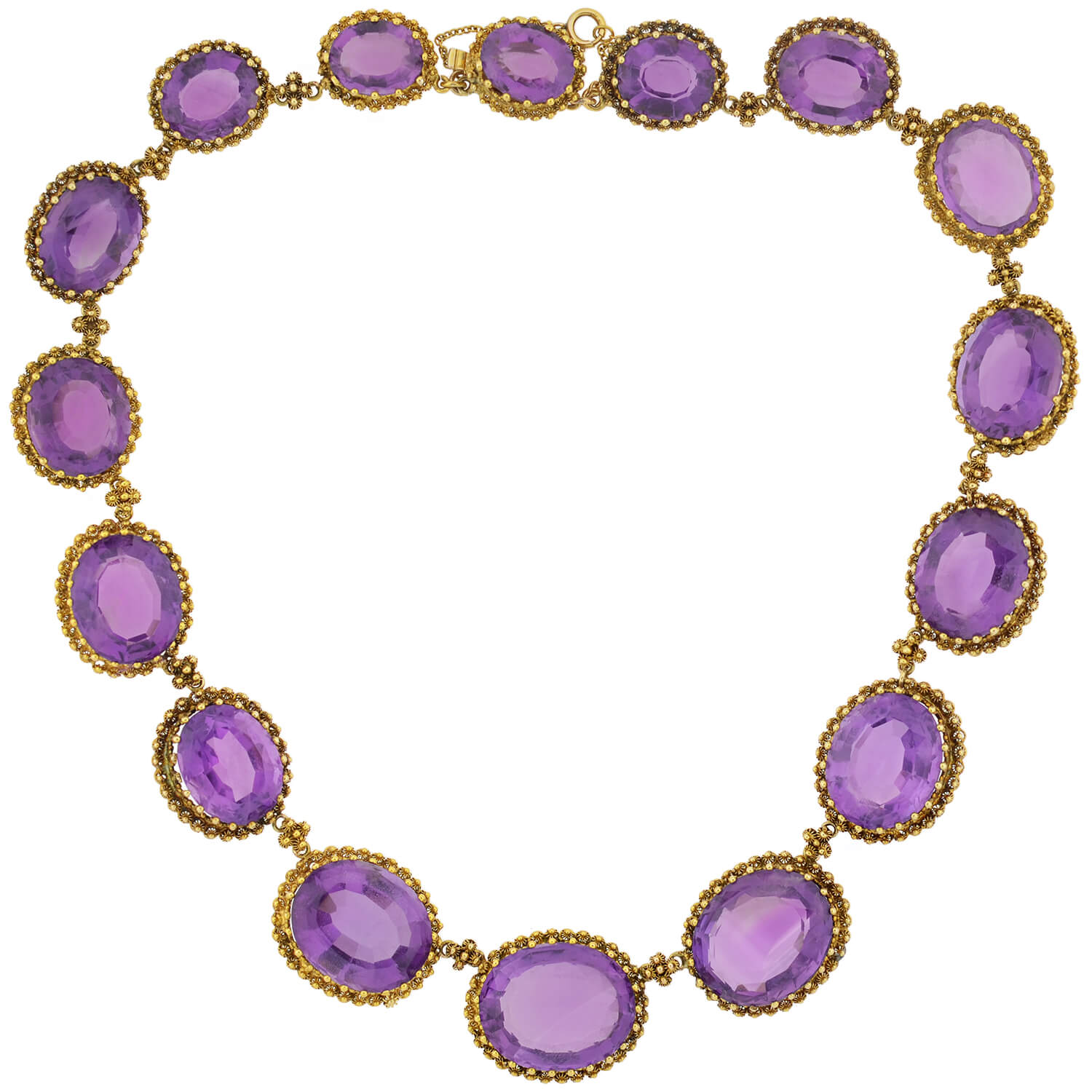 Victorian Style Large 15kt Faceted Amethyst & Cannetille Wirework Link Necklace - 14.5 Inch Elegant Jewelry for Weddings, Parties & Special Occasions
