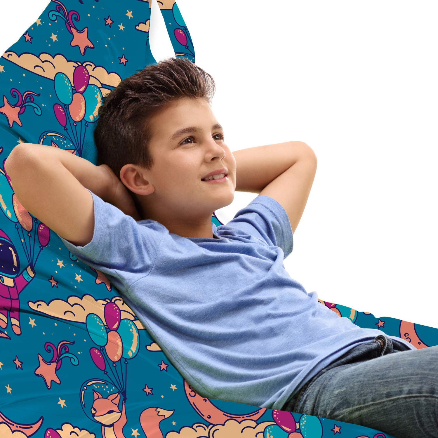 Ambesonne Cartoon Lounger Chair Bag - Astronaut & Fox with Balloons Design, Large Capacity Storage Organizer with Handle, Portable Lounge Chair Cover - Perfect for Camping, Beach, Picnics & Home Decor