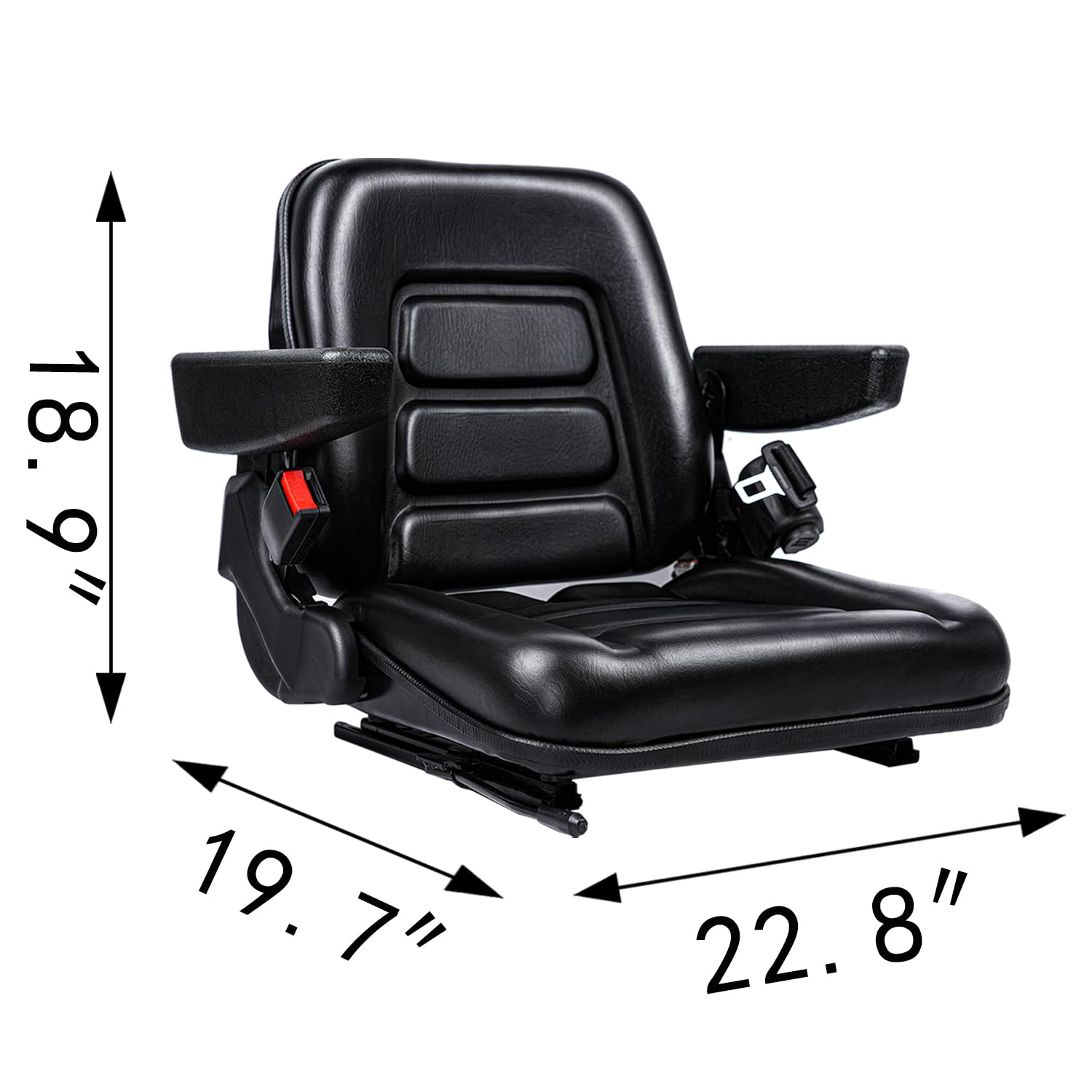 Universal Forklift Seat with Micro Switch, Armrest & Safety Belt - Heavy Duty Tractor Seat for Mower, Skid Loader, Telehandler, Backhoe, Excavator & Dozer - Ideal for Construction & Agricultural Equipment Comfort
