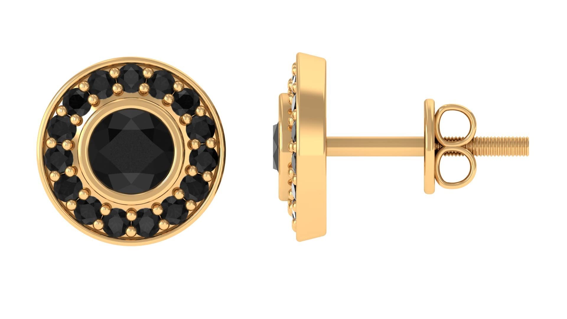 3/4 CT Black Spinel Stud Earrings for Women - 14K Solid Gold Minimalist Round Earrings | Elegant Everyday Jewelry, Perfect for Work, Date Night & Special Occasions