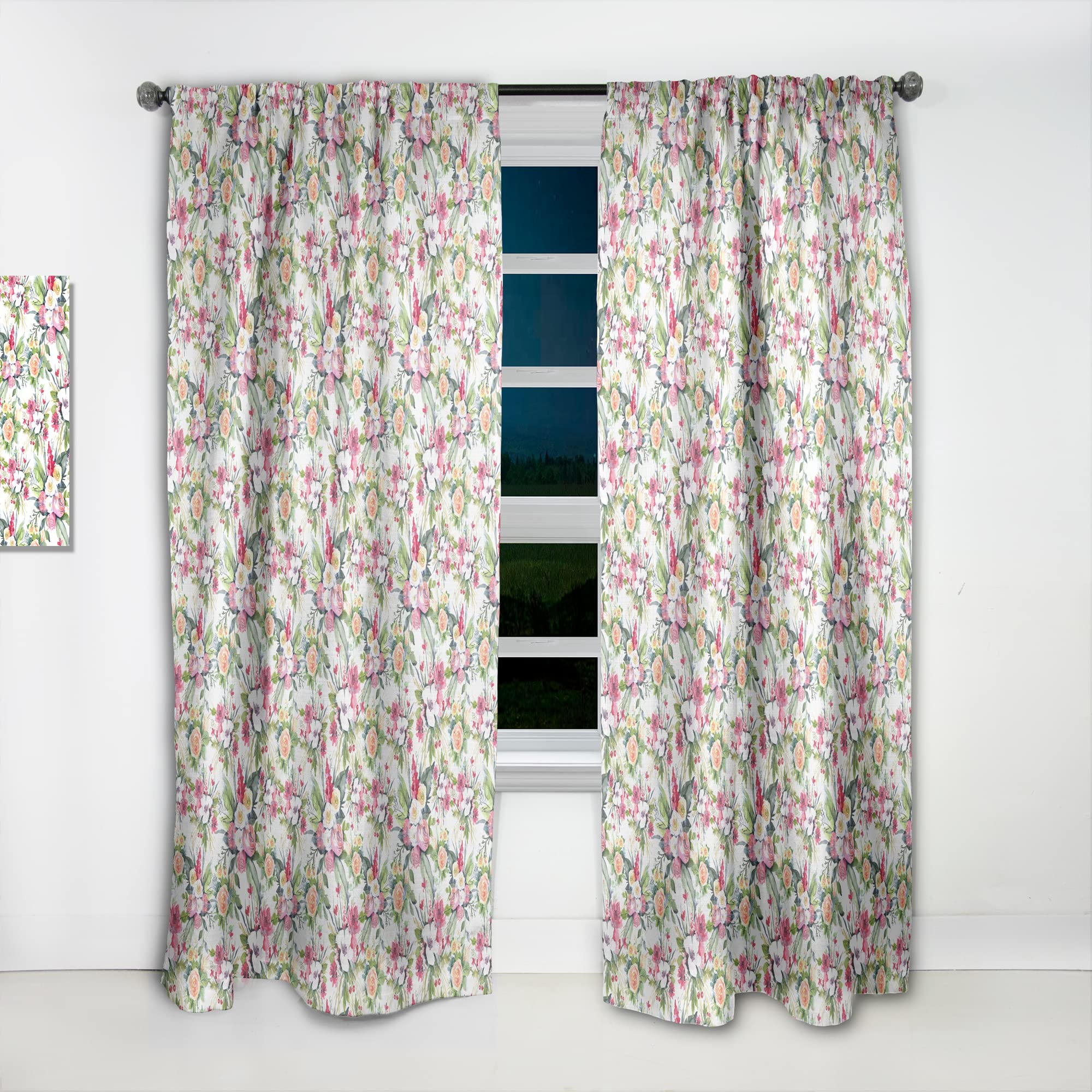 DesignQ Thermal Insulated Curtains - Red Roses on White Seamless Pattern - 52x120 Single Panel for Bedroom & Living Room - Perfect for Home Decor, Light Blocking & Energy Saving