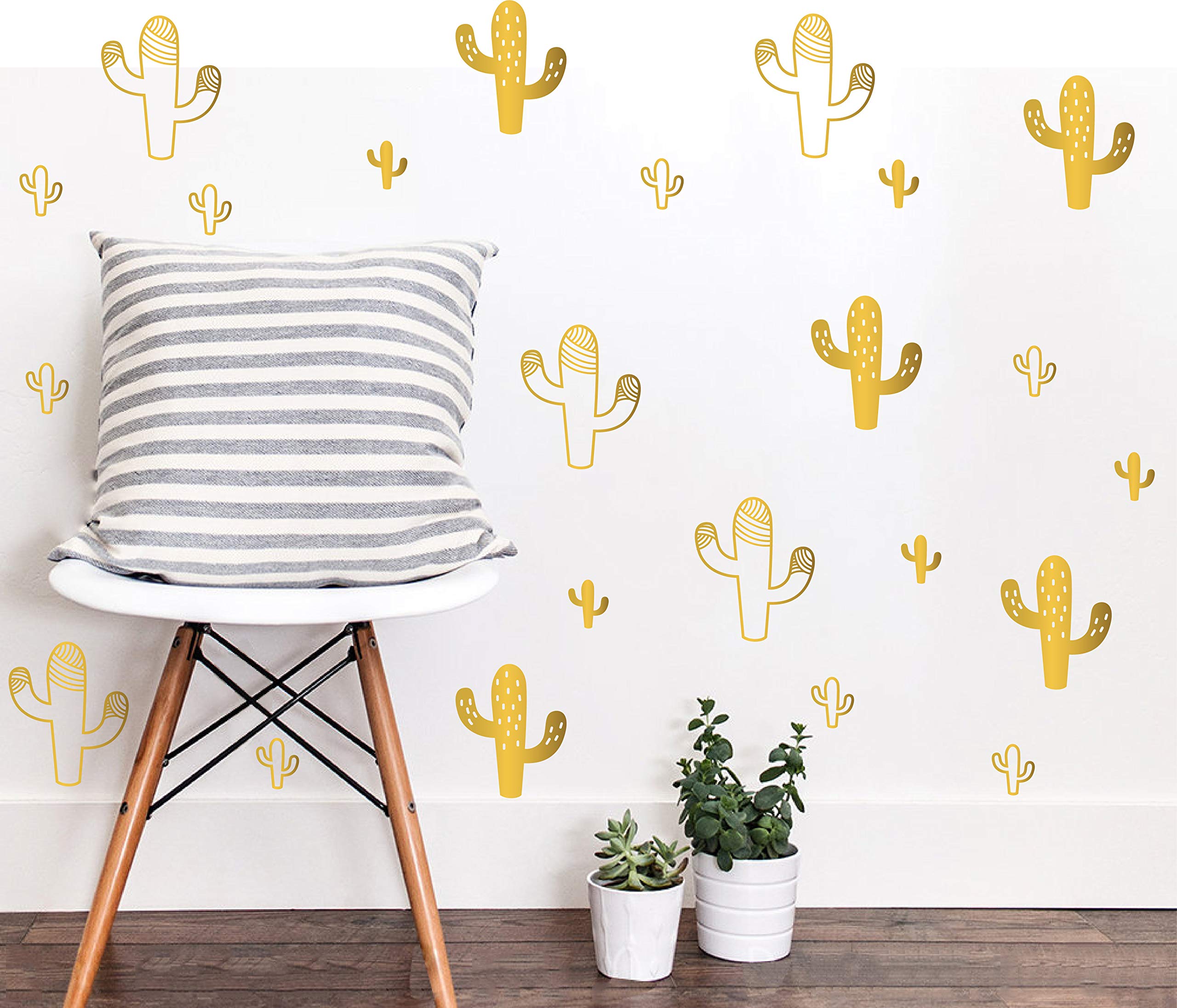 Melissalove 92-Piece Cactus Wall Stickers Set - DIY Vinyl Wall Art Decals for Kids Room, Nursery & Home Decor - Gold (JW572) - Perfect for Bedroom, Playroom & Party Decorations