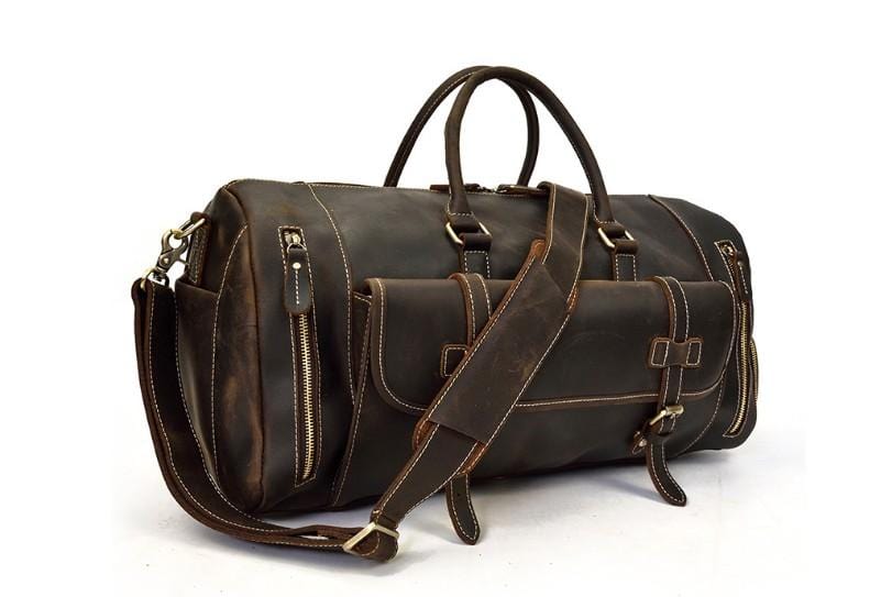 Premium Brown Leather Weekender Bag for Travel - Stylish Carry-On Luggage for Men & Women - Perfect for Weekend Getaways, Business Trips & Airplane Travel
