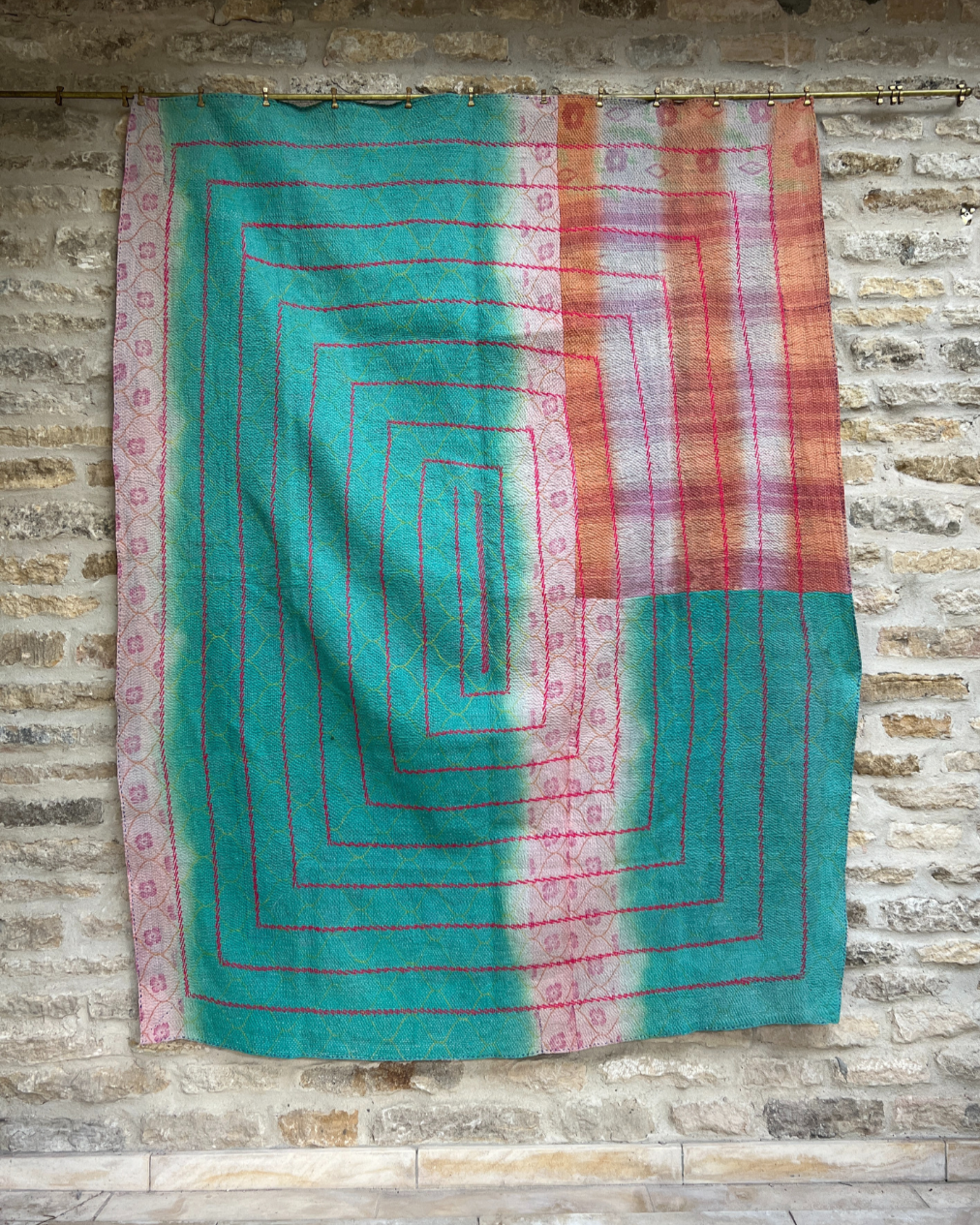 Handmade Midweight Kantha Quilt No. 744 - Soft Cotton Bedspread, Lightweight Blanket for All Seasons | Perfect for Bedroom, Sofa, Travel & Cozy Home Decor