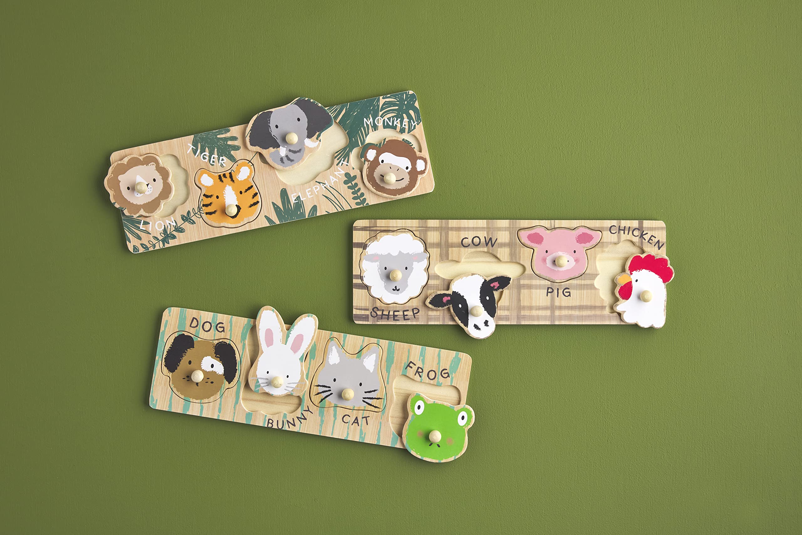 Mud Pie Safari Animal Knob Puzzle for Toddlers - Wooden Educational Toy for Kids Ages 1-3 - Perfect for Early Learning & Fine Motor Skills Development (Use in Preschool, Daycare or Home Playtime)
