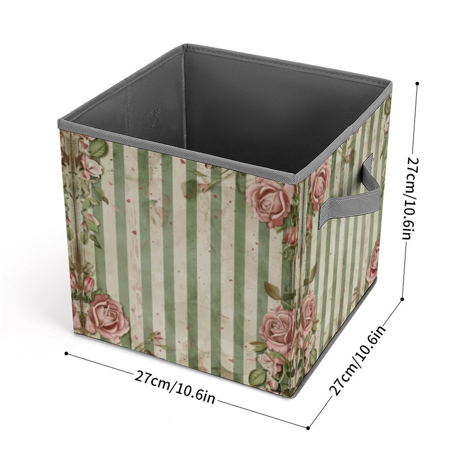 Foldable Fabric Storage Bins with Handles - Cube Organizer for Clothes, Toys & Home Organization (Roses & Green Plants Design) | Perfect for Closet, Cabinet & Shelf Storage - Ideal for Bedroom, Nursery & Dorm Organization