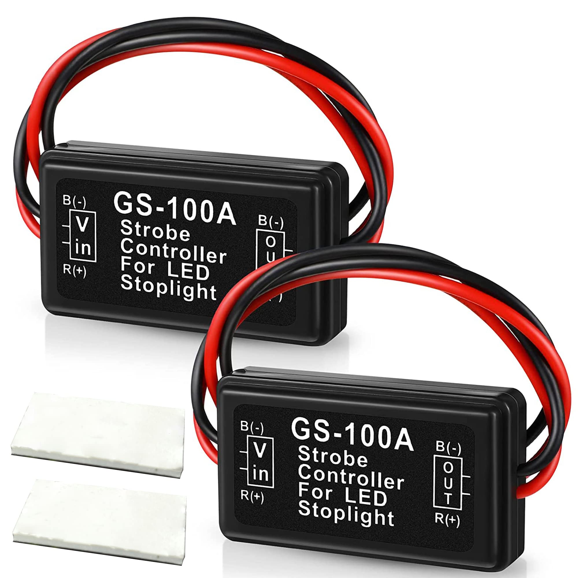 Brake Light Flash Strobe Controller Flasher Module for Cars, Trucks & Motorcycles - LED Stop Tail Light Flasher GS-100A 12-24V (2 Pack) - Enhance Safety for Night Driving & Emergency Braking