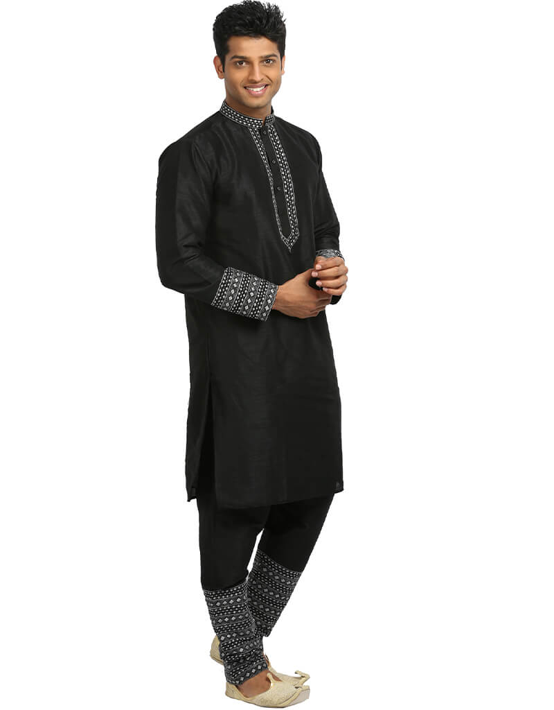 Elegant Black Kurta with Art Silk Chudidaar - Traditional Indian Ethnic Wear for Women - Perfect for Festivals, Weddings & Special Occasions