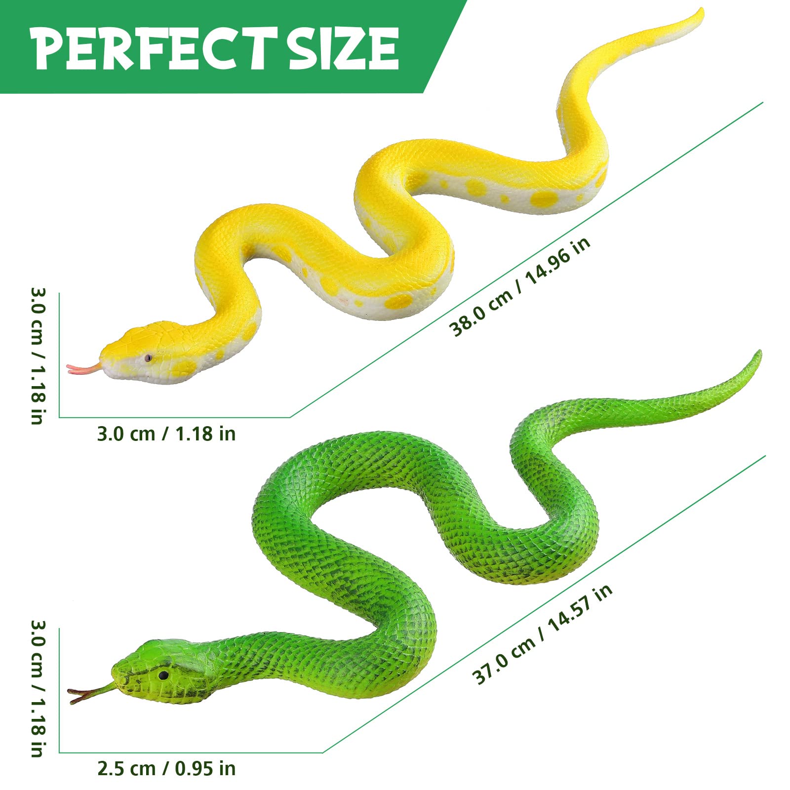 Realistic Fake Snake Toy - Stretchy Rubber Lifelike Snake Figure for Halloween Pranks, Stress Relief & Educational Play - Perfect Kids Birthday Party Gift (Green) | Great for Prank Gags, Classroom Learning & Sensory Play