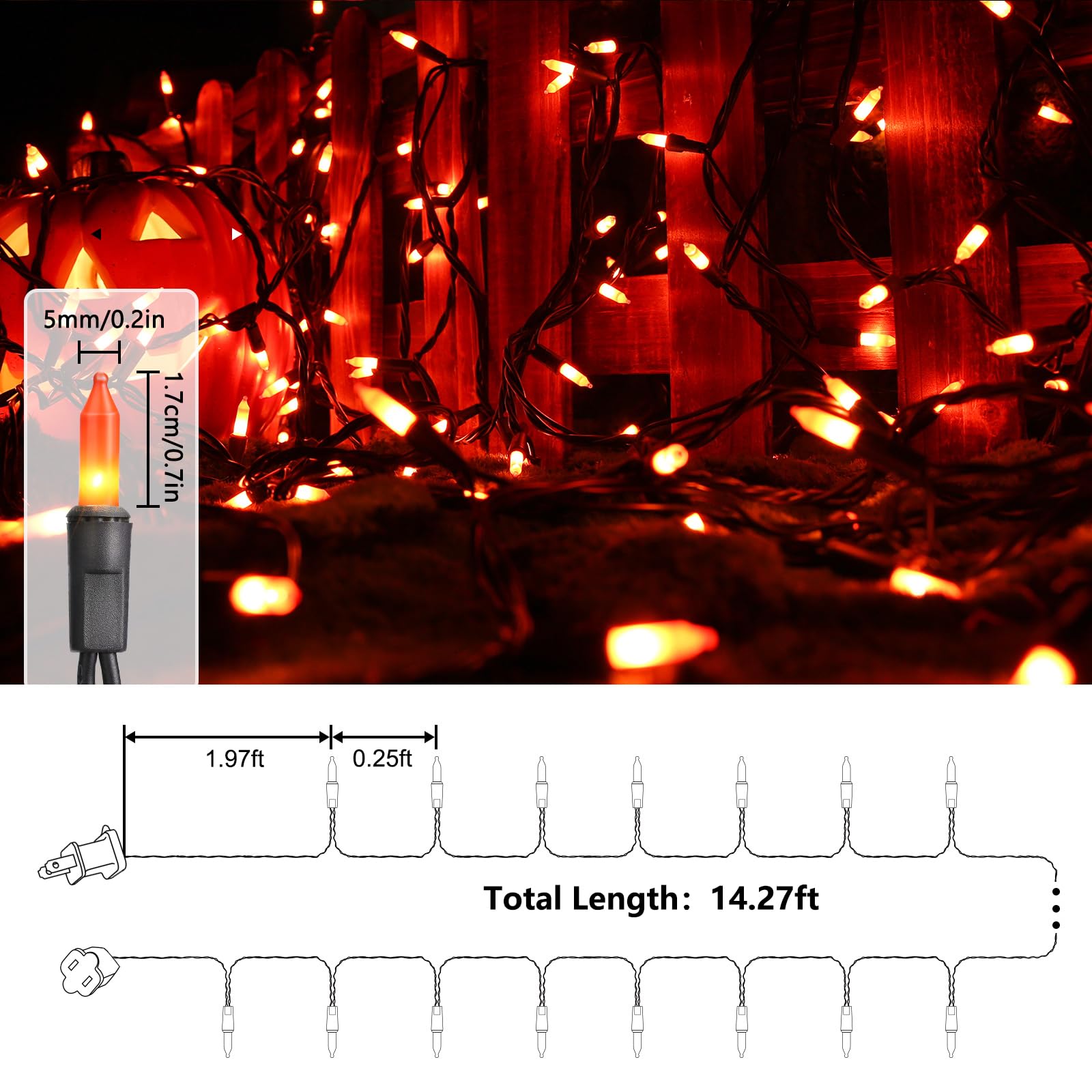 Toodour Orange Halloween String Lights - 12.5ft 50 Count UL Certified Connectable Mini Bulbs for Home, Garden, Porch & Party Decor | Perfect for Halloween Decorations, Outdoor Lighting & Holiday Festive Atmosphere