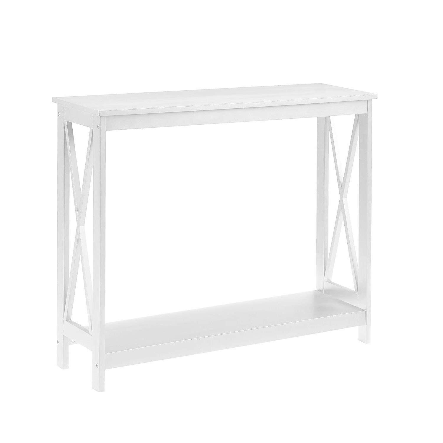 White Wood Console Sofa Table with Bottom Storage Shelf - Modern Entryway Table for Living Room, Hallway & Home Decor - Perfect for Displaying Decor, Storing Essentials & Organizing Small Spaces