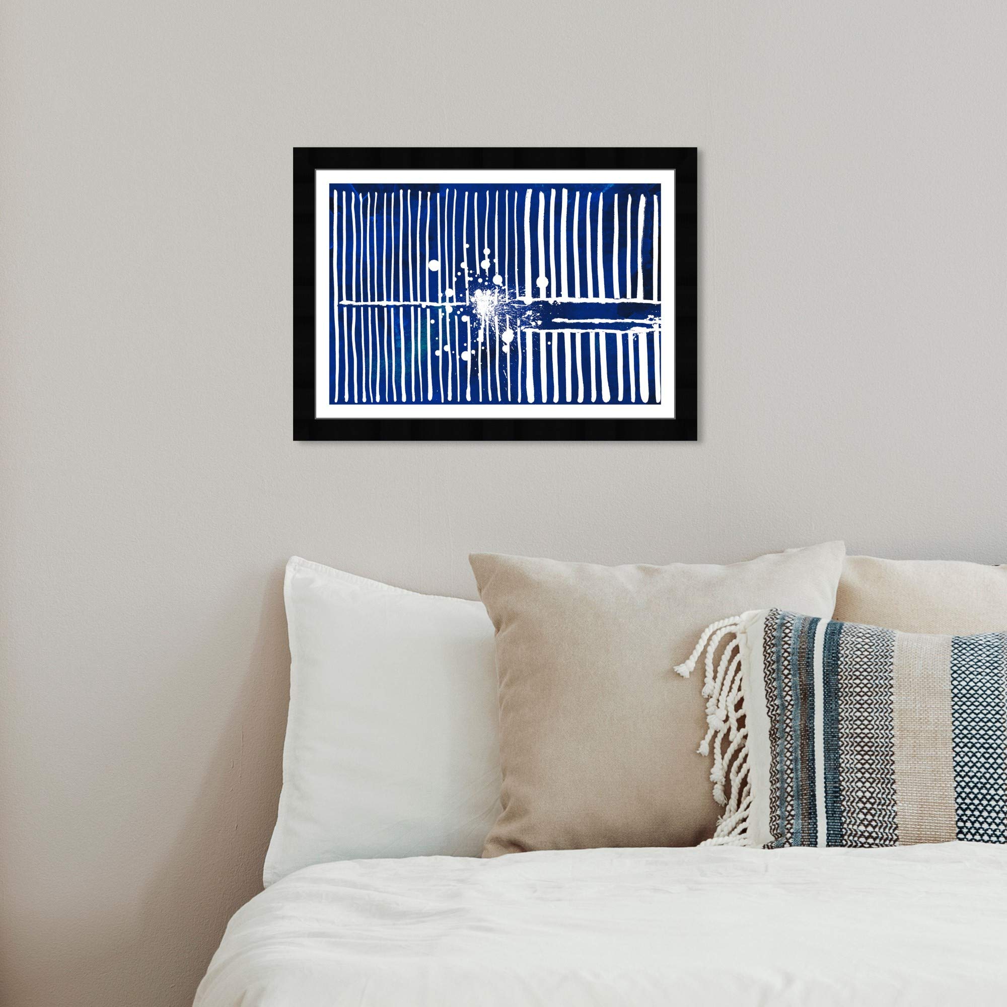 Wynwood Studio Abstract Framed Wall Art Print - 'Love Forcefield Navy Velvet' Painting - Modern Home Decor - 19x13 Inches - Blue & White Canvas - Perfect for Living Room, Bedroom or Office Decoration