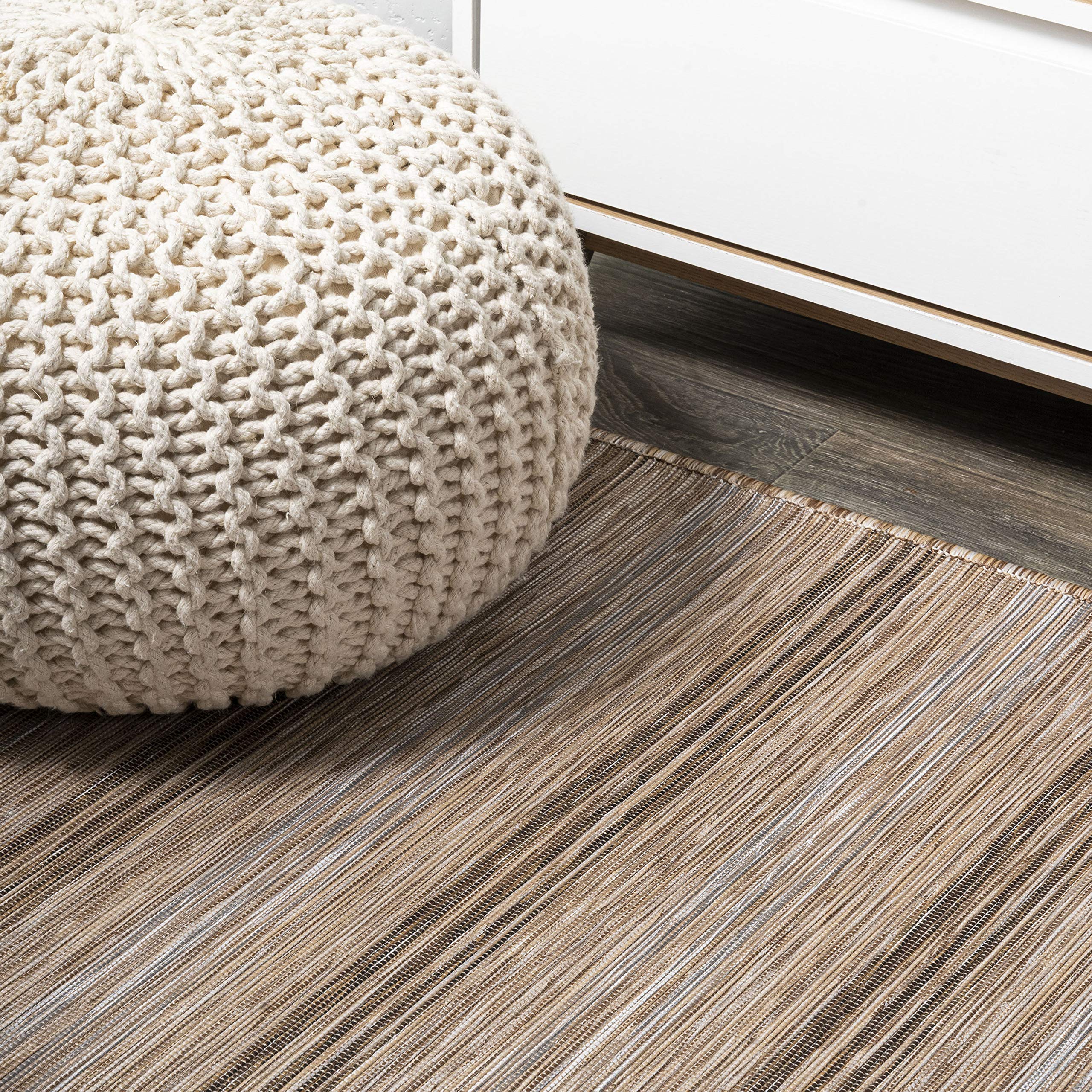 JONATHAN Y TSN101A-6R Modern Farmhouse Wide Stripe Area Rug - 6' Round Indoor/Outdoor Rug in Brown/Natural | Non-Shedding, Easy to Clean | Perfect for Bedroom, Kitchen, Backyard & Patio Decor