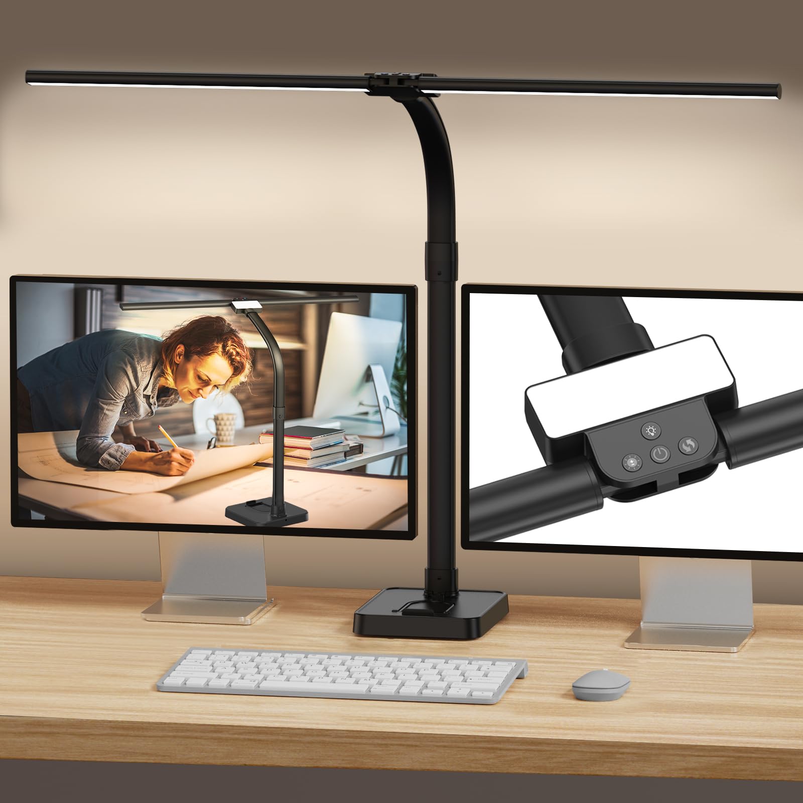 24W LED Desk Lamp with Phone Holder - 25 Lighting Modes, Adjustable Gooseneck, Eye-Caring Light for Home Office, Workbench, Drafting, Reading & Study - Perfect for Night Work, Online Classes & Crafting