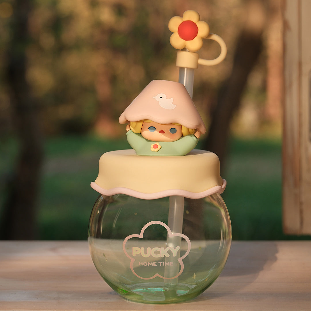 POP MART Pucky Home Time Series Straw Cup - Cute Cartoon Character Water Bottle for Kids & Adults - Perfect for School, Office, Travel & Outdoor Activities