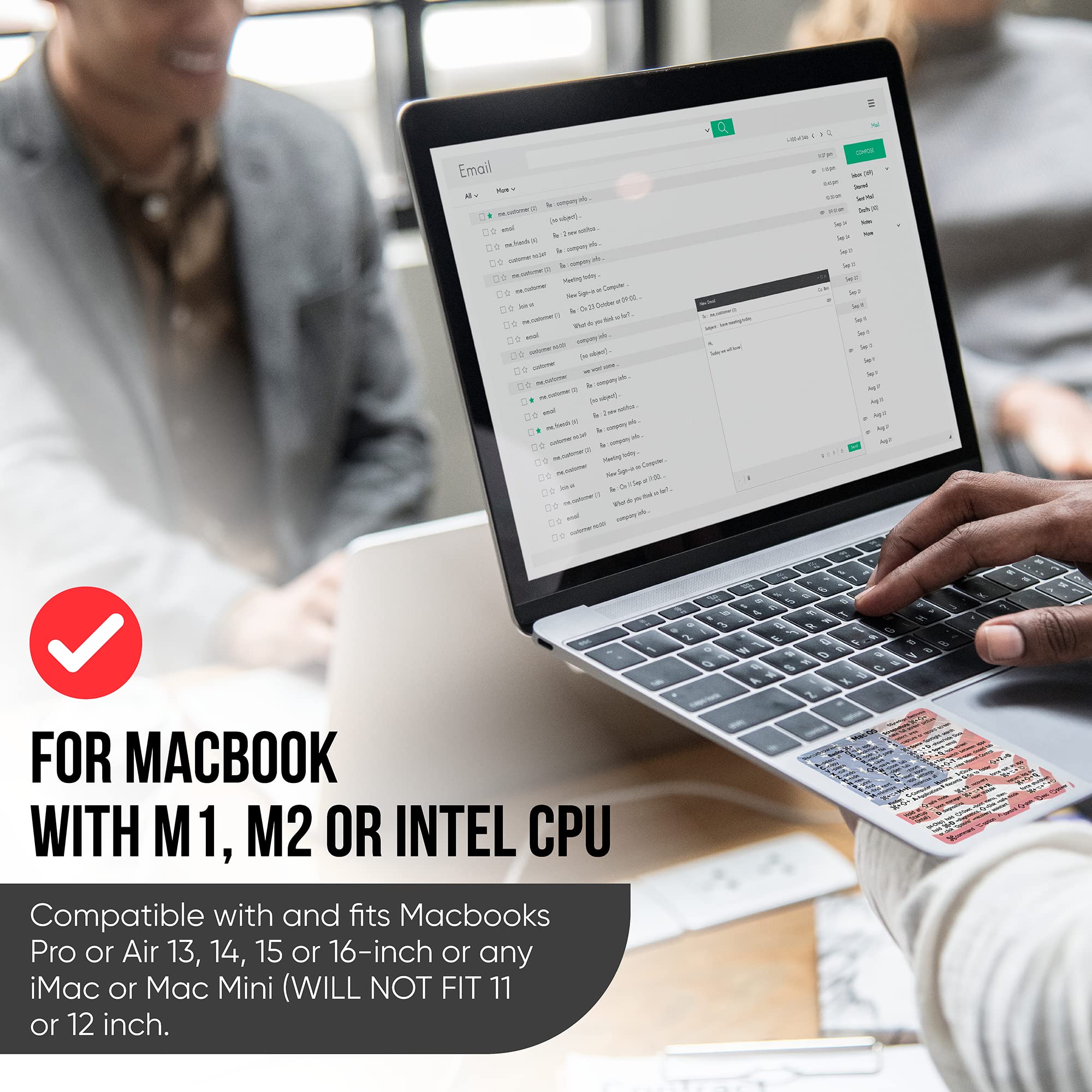 Synerlogic (2pcs) Mac OS Shortcut Keyboard Stickers - No-Residue Clear Vinyl Decals for MacBook Air & Pro 13-16