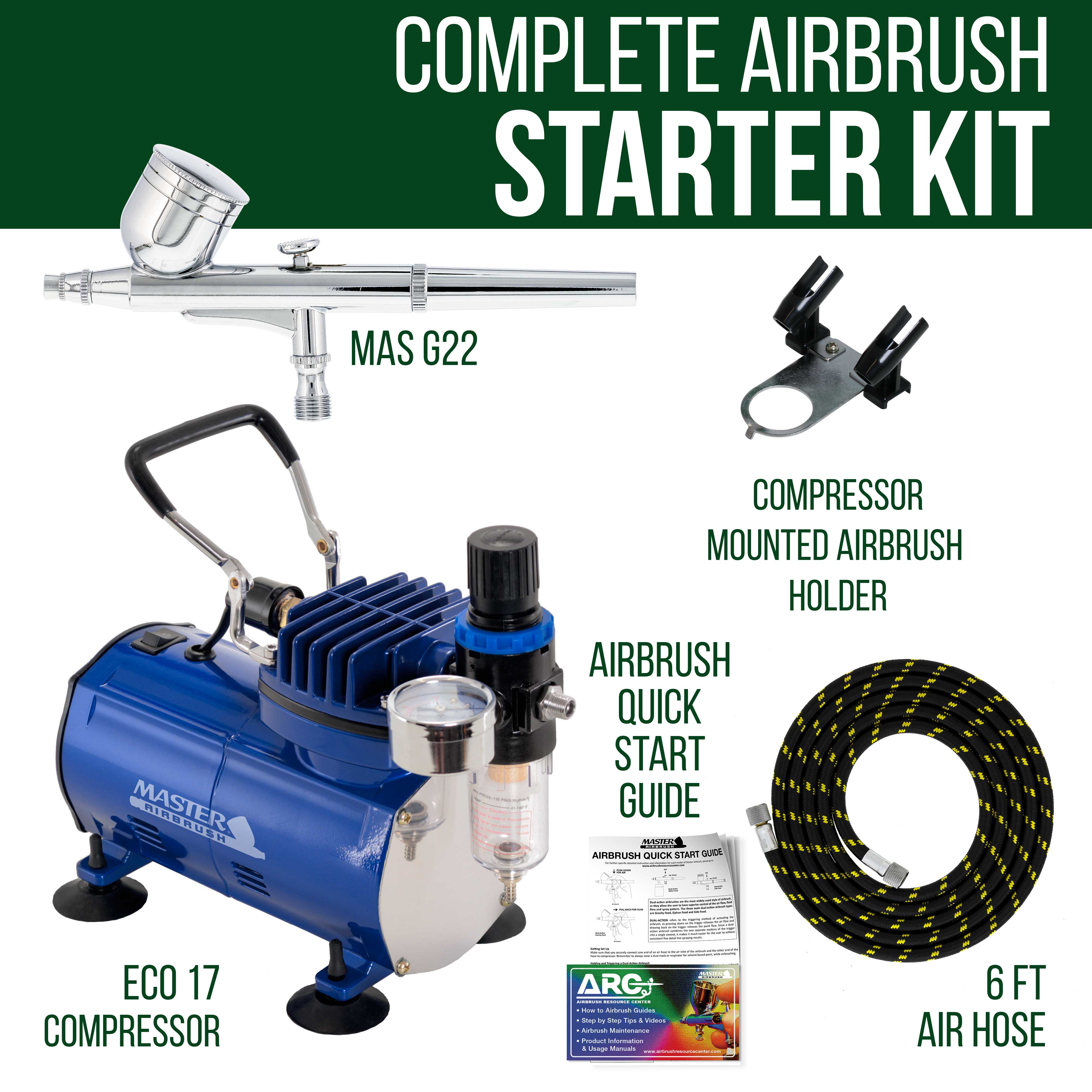 G22 Gravity Feed Dual Action Airbrush Kit - 1/3 oz. Fluid Cup, 0.3 mm Tip with Hose & 1/5HP Air Compressor - Professional Multi-Purpose Airbrushing System for Model Painting, Cake Decorating & DIY Crafts