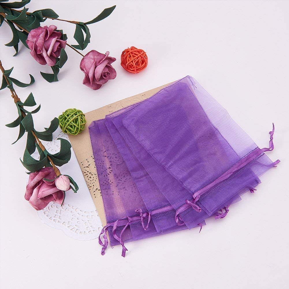 Stratalife 100PCS 5X7 Purple Organza Gift Bags - Wedding Favor Bags, Jewelry Pouches, Party Return Bags - Perfect for Wedding Favors, Bridal Showers, Birthday Gifts & Jewelry Packaging