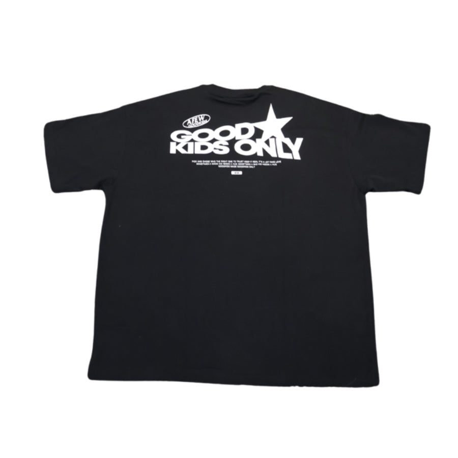 Kids Cursive Lettering Logo Black & White T-Shirt | Stylish Graphic Tee for Boys & Girls | Perfect for School, Playdates & Family Outings