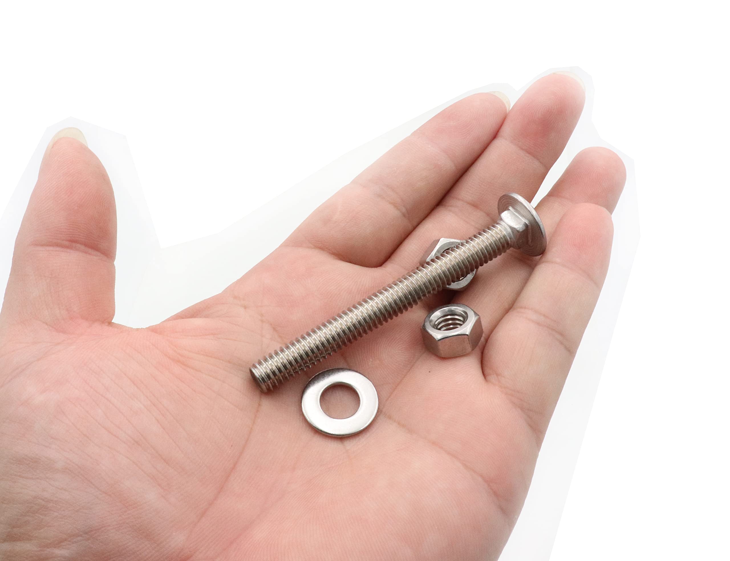 LBY 8 Sets 5/16-18 x 3'' Carriage Bolts with Hex Nuts & Flat Washers, 304 Stainless Steel Assortment Kit - Round Head Square Neck Bolts for Automotive, Furniture & DIY Projects