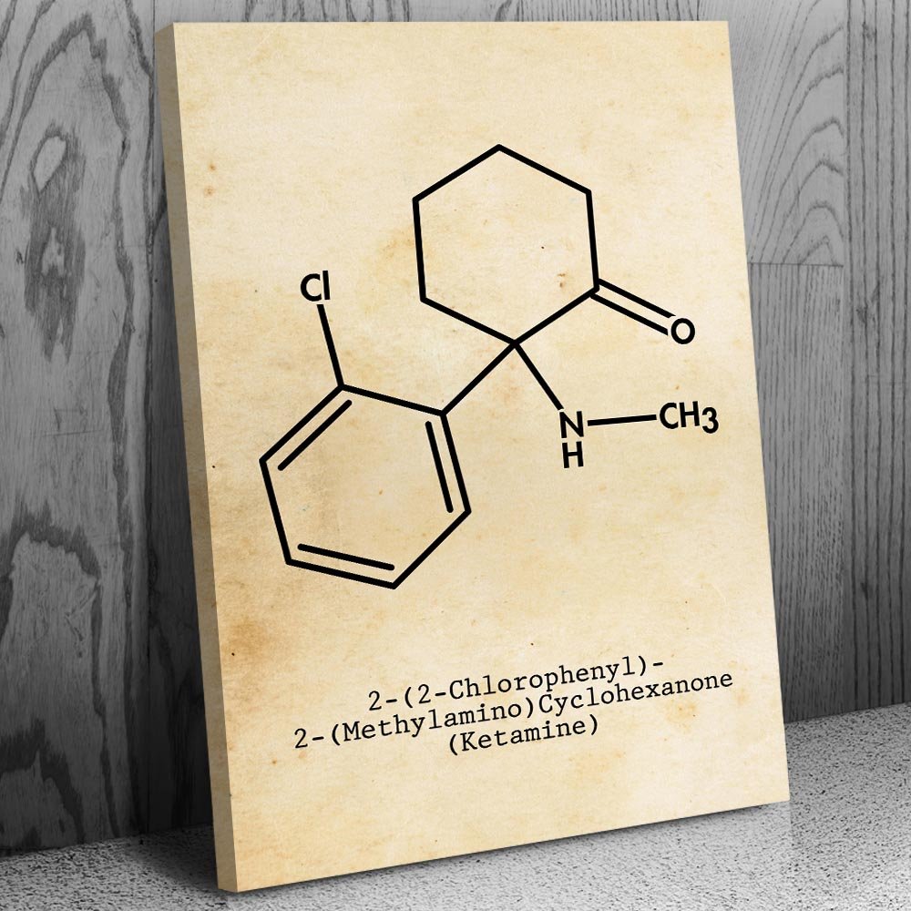 Ketamine Molecule Canvas Print - Unique Veterinarian & Anesthesiologist Gift - Vet Clinic Wall Art - Psychedelic Decor for Home & Office - 16x20 Inch Vintage Paper Poster - Perfect for Medical Professionals & Science Enthusiasts