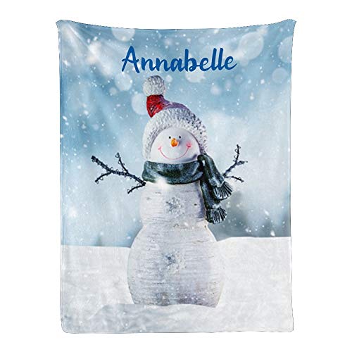 Personalized Kids Fleece Blanket with Name - Custom Christmas Snowman Snow Baby Throw Blanket for Bed (30