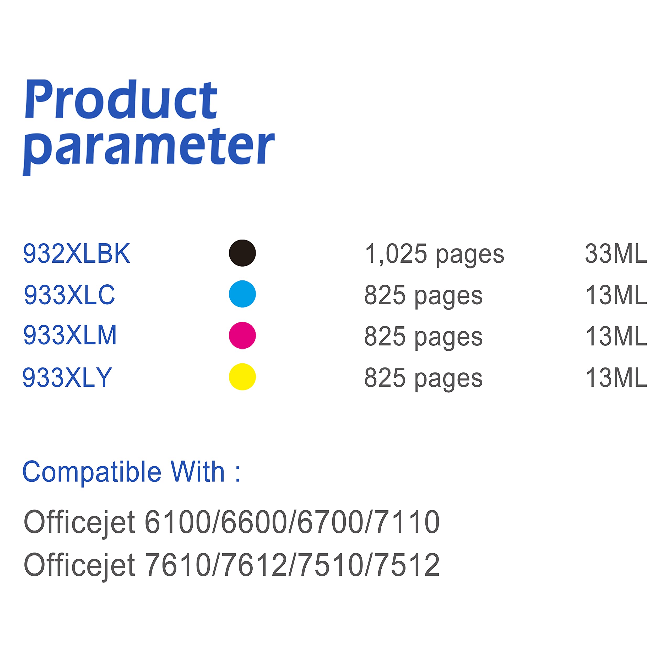 EASYPRINT (CMYK) Compatible 932/933 Ink Cartridges for HP OfficeJet 6100/6600/6700/7110/7610/7612/7510/7512 Printers - 1 Set Combo - High-Quality Replacement Ink for Home & Office Printing