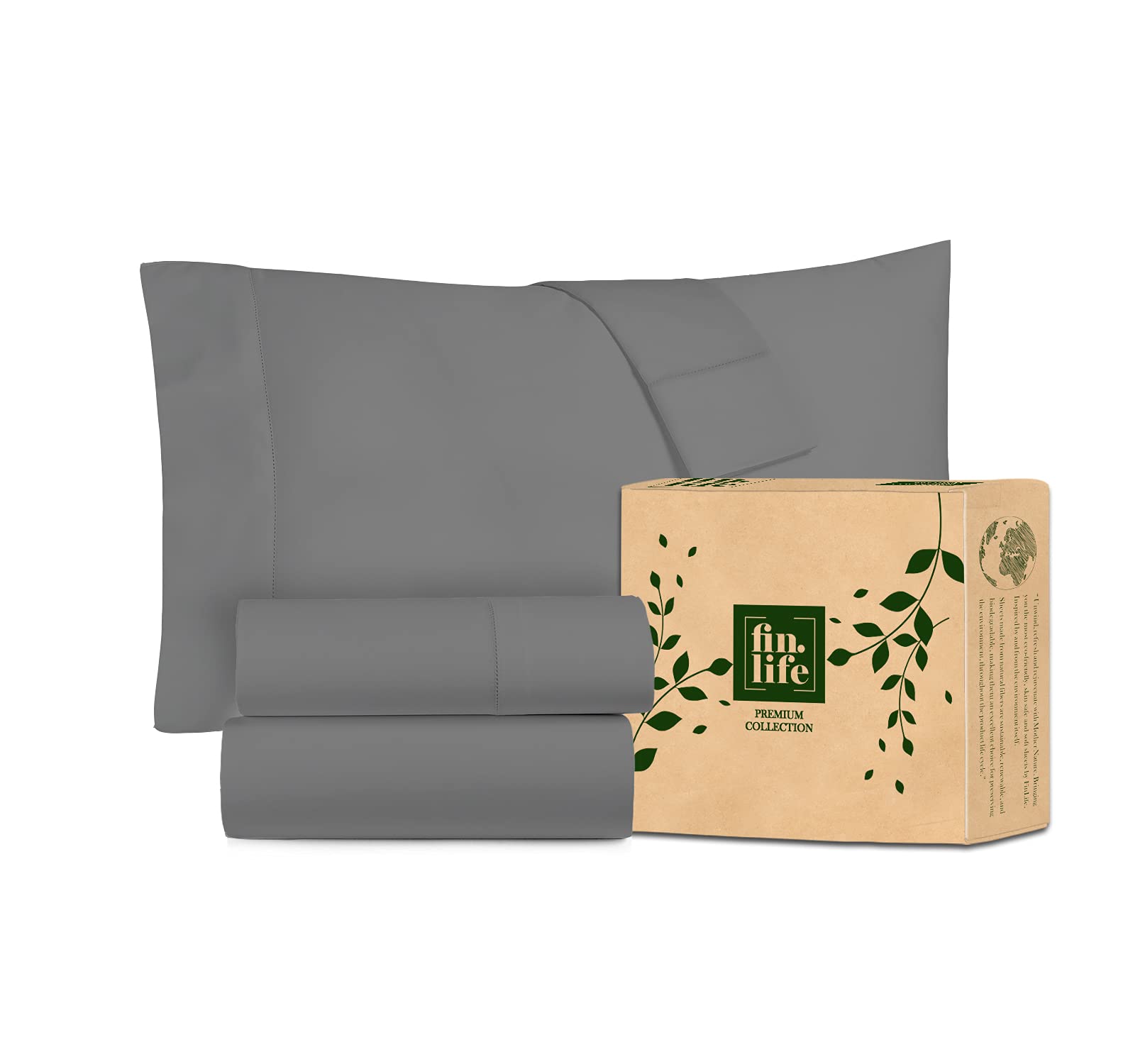 Premium 100% Cotton Queen Sheet Set - 400 Thread Count Sateen Weave Bedding (Slate Grey) - 4 Piece Includes Fitted Sheet with 16