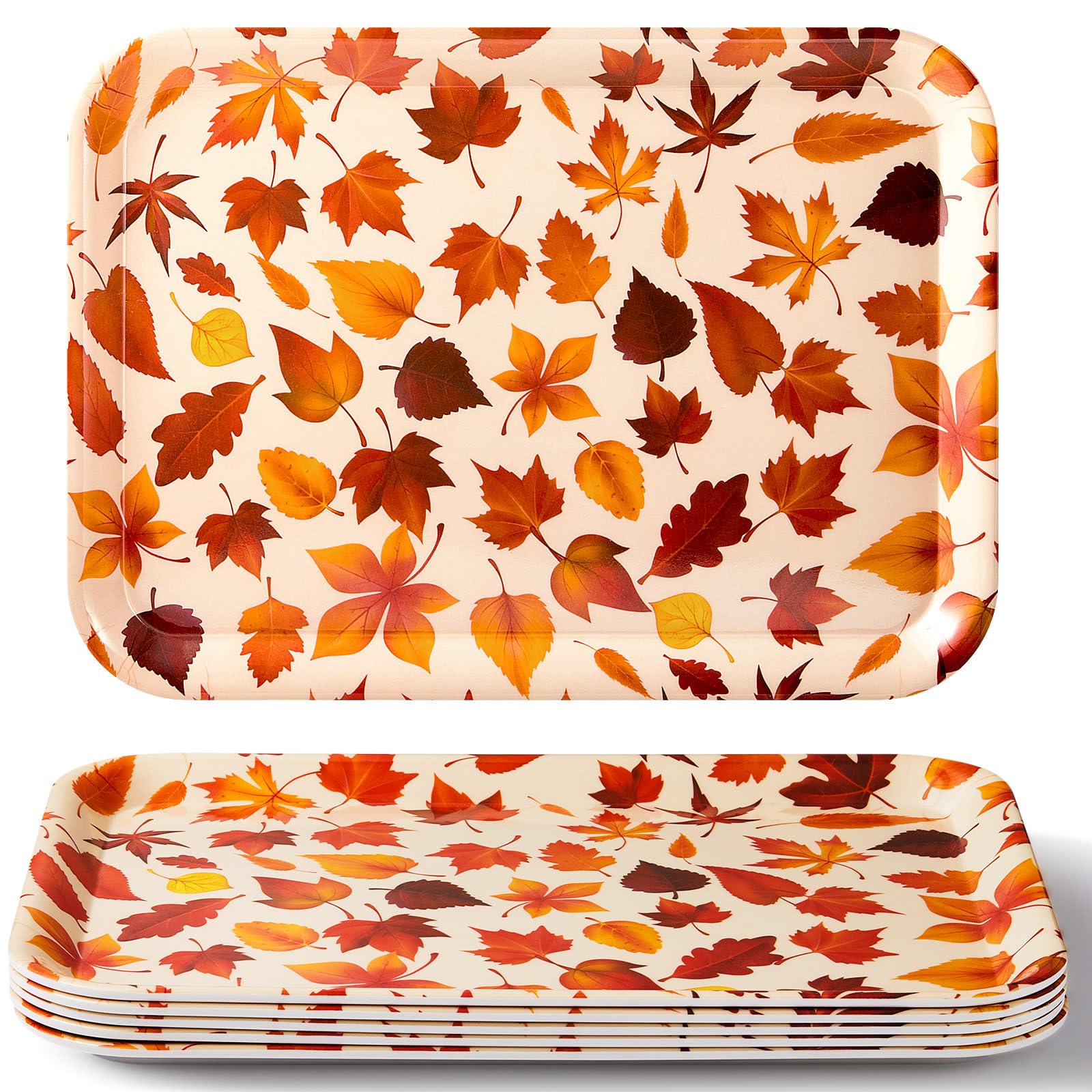6-Piece 15-Inch Thanksgiving Serving Tray Set - Fall Leaf Design Plates for Snacks, Fruits, Desserts & Candy - Perfect for Thanksgiving Dinner, Autumn Parties & Holiday Gatherings