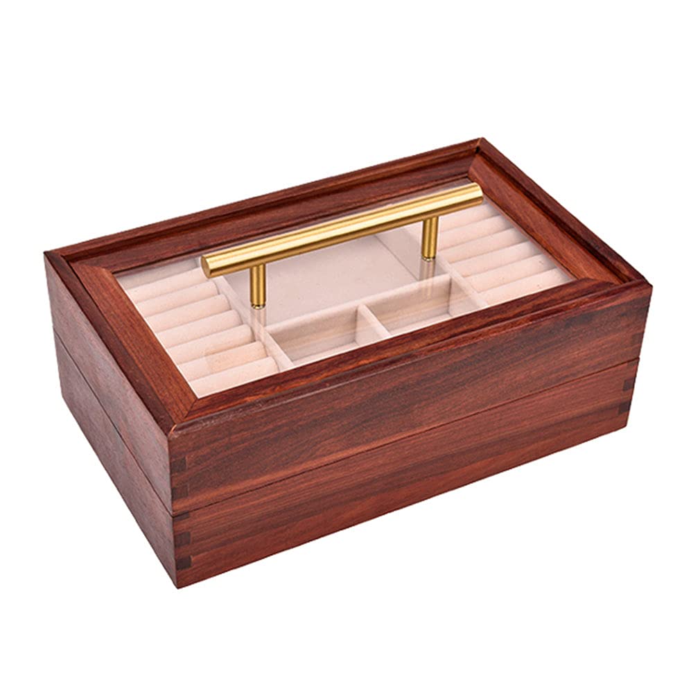 2-Layer Wooden Jewelry Box Organizer - Vintage Jewelry Storage Display Case for Rings, Earrings, Necklaces, Bracelets & Watches - Perfect Gift for Women & Girls - Ideal for Bedroom, Dresser & Travel Jewelry Organization